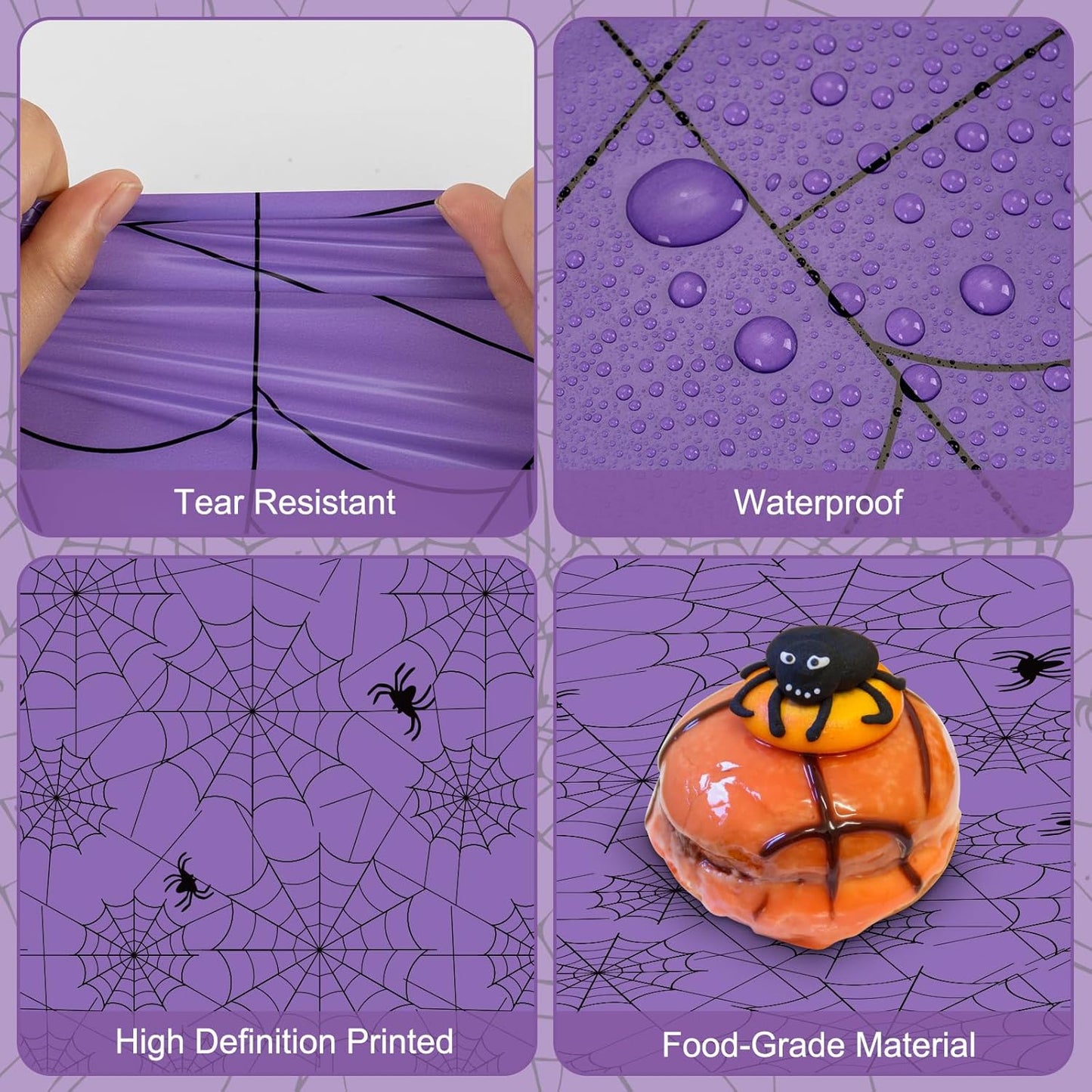 2 Pcs Halloween Tablecloth - Plastic Halloweens Spider Webs Table Cloth, Purple Disposable Rectangle Spiderweb Table Cover for Halloween Party Decorations Supplies Favors Tables Decor, 108 x 54 Inch