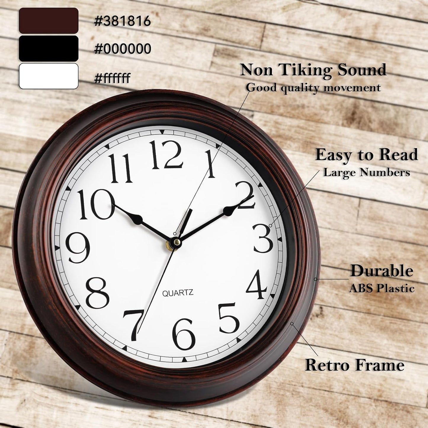 12 Inch Wall Clocks Battery Operated Silent Non-Ticking Wall Clock Vintage Retro Rustic Style Decorative for Living Room Kitchen (Bronze)