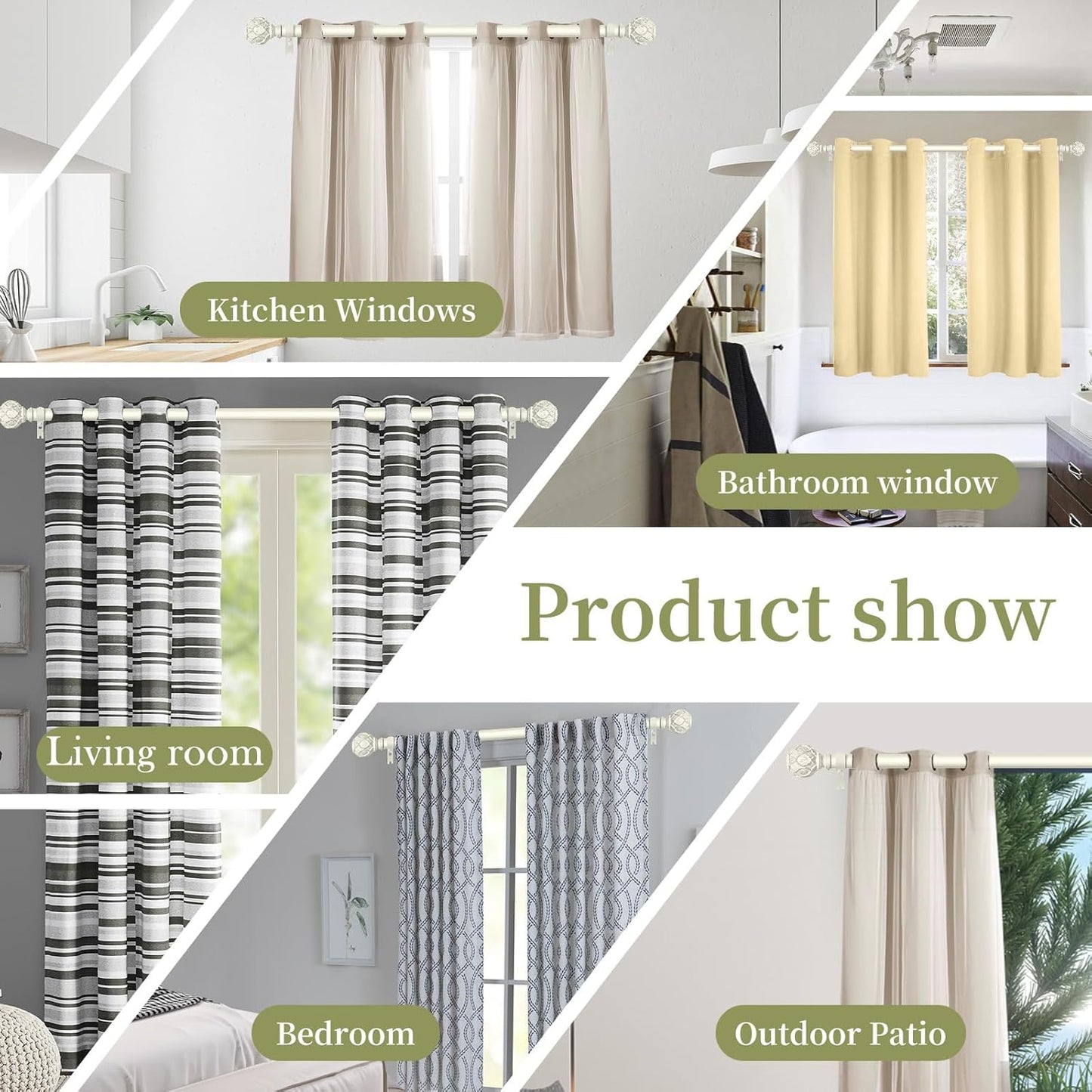 White Farmhouse Curtain Rods for Windows:Heavy Duty Adjustable Curtain Rod for Bedroom Living Room,Boho Decorative Rustic Drapery Rods with Vintage Coastal Finials,Antique White 2 Pack 18-45"