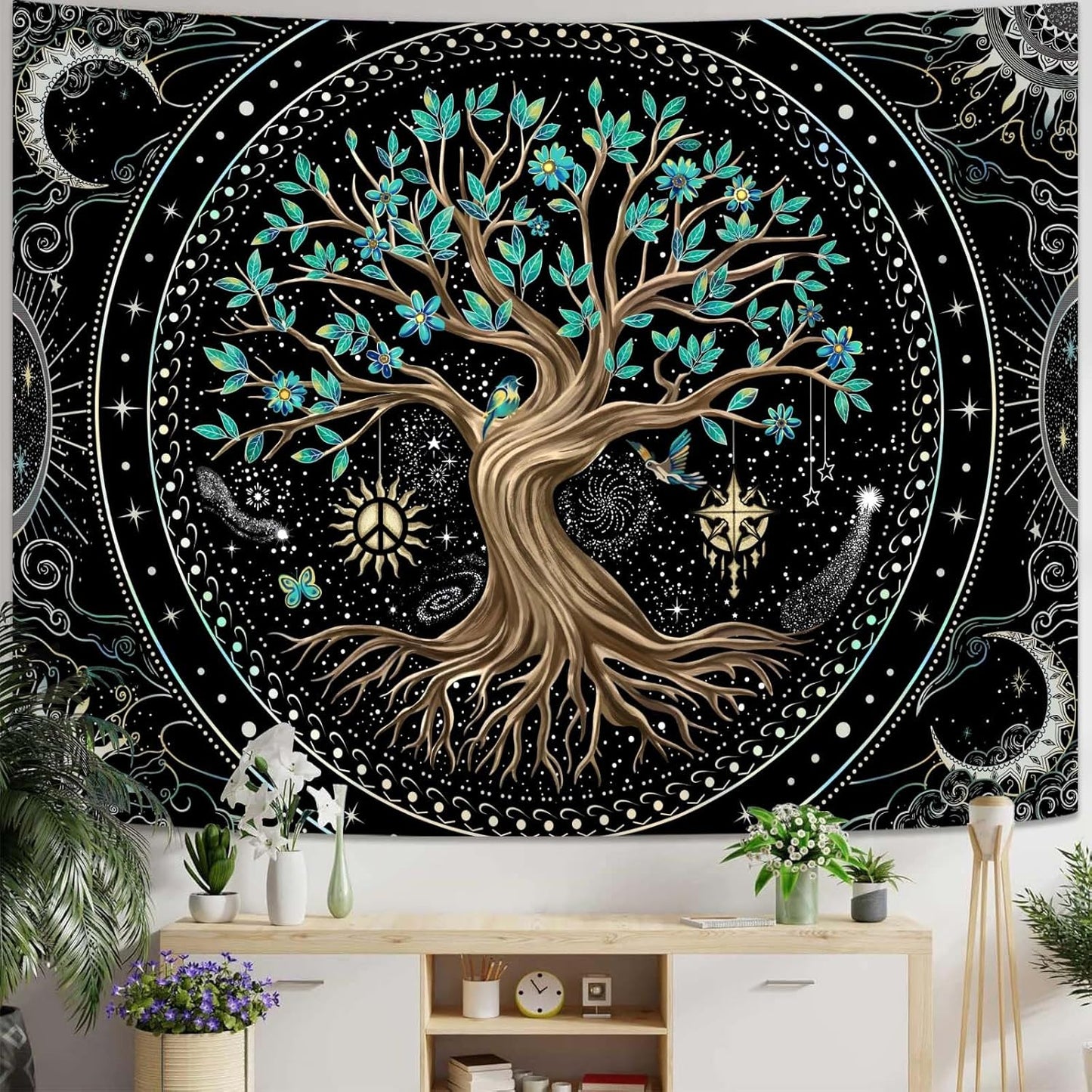 Lunerfex Tree of Life Tapastry Butterfly Moon Tapastry Flower Tree Tapestries Mandala Wall Hanging for Bedroom and Living Room Decor 36×48 Inches