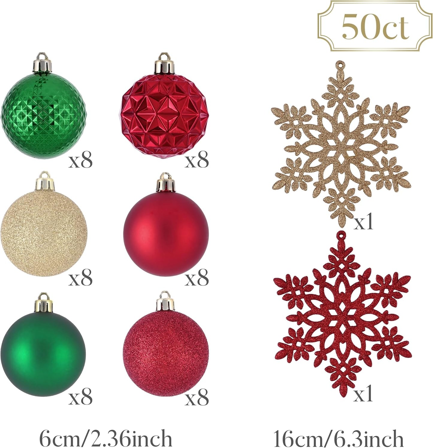 Valery Madelyn Christmas Tree Decorations Ornament Set for Fall Halloween, 50ct 2.36 Inches Red Green and Gold Shatterproof Christmas Ball Ornaments Hanging Xmas Holiday Party Decor