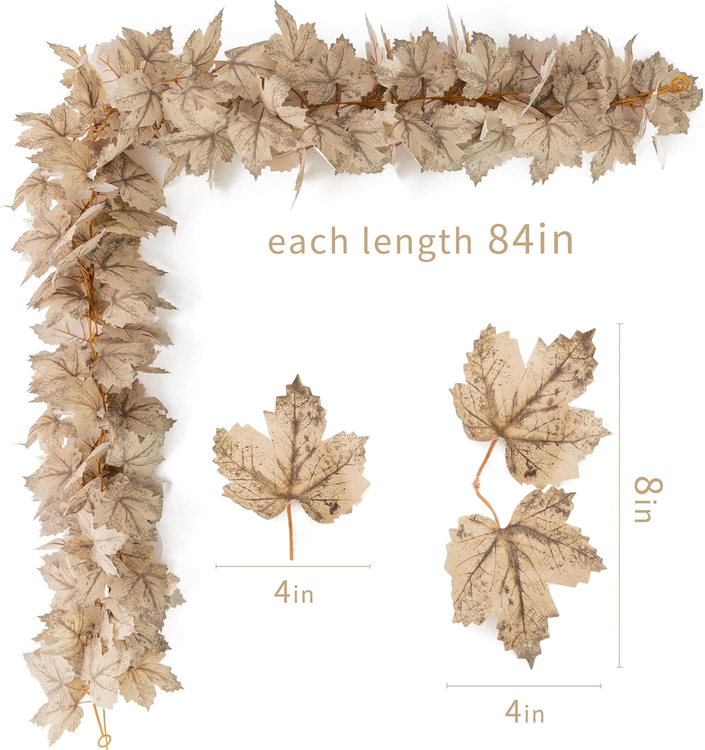 6PCS Beige Fall Maple Leaves Garland, 5.6Ft Artificial Maple Leaf Autumn Garland Hanging Fall Vines Table Decorations Front Door Fall Decor Thanksgiving Decorations Decor Outside Indoor Decor