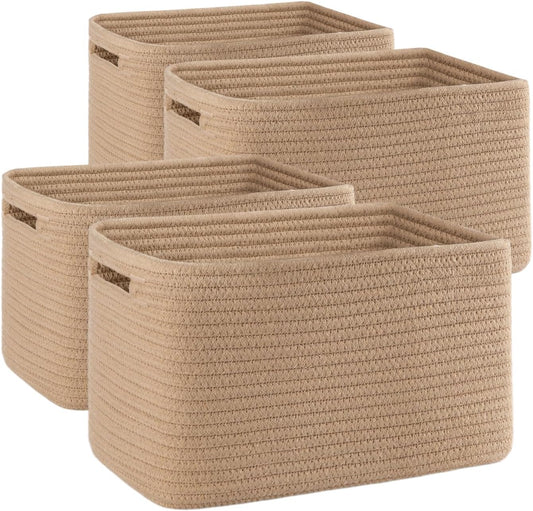4 Pack Storage Baskets for Organizing, Woven Baskets for Shelves - Perfect for Toys, Books, Towels, and Clothes, Durable Gift Basket Bins Toy Storage, 12.7''L x9''W x7.8''H, Jute