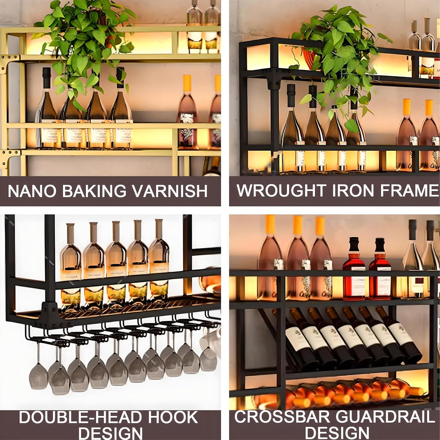 39.1in Wall Mounted Wine Rack, Wine Rack Wall Mounted With Wine Glass Rack, Metal Bar Bottle Display Shelf Wine Cups Hanging Holder, For Home Bar Cafe Dining Room Decoration (BLACK, 39.1*10*35.5inch)