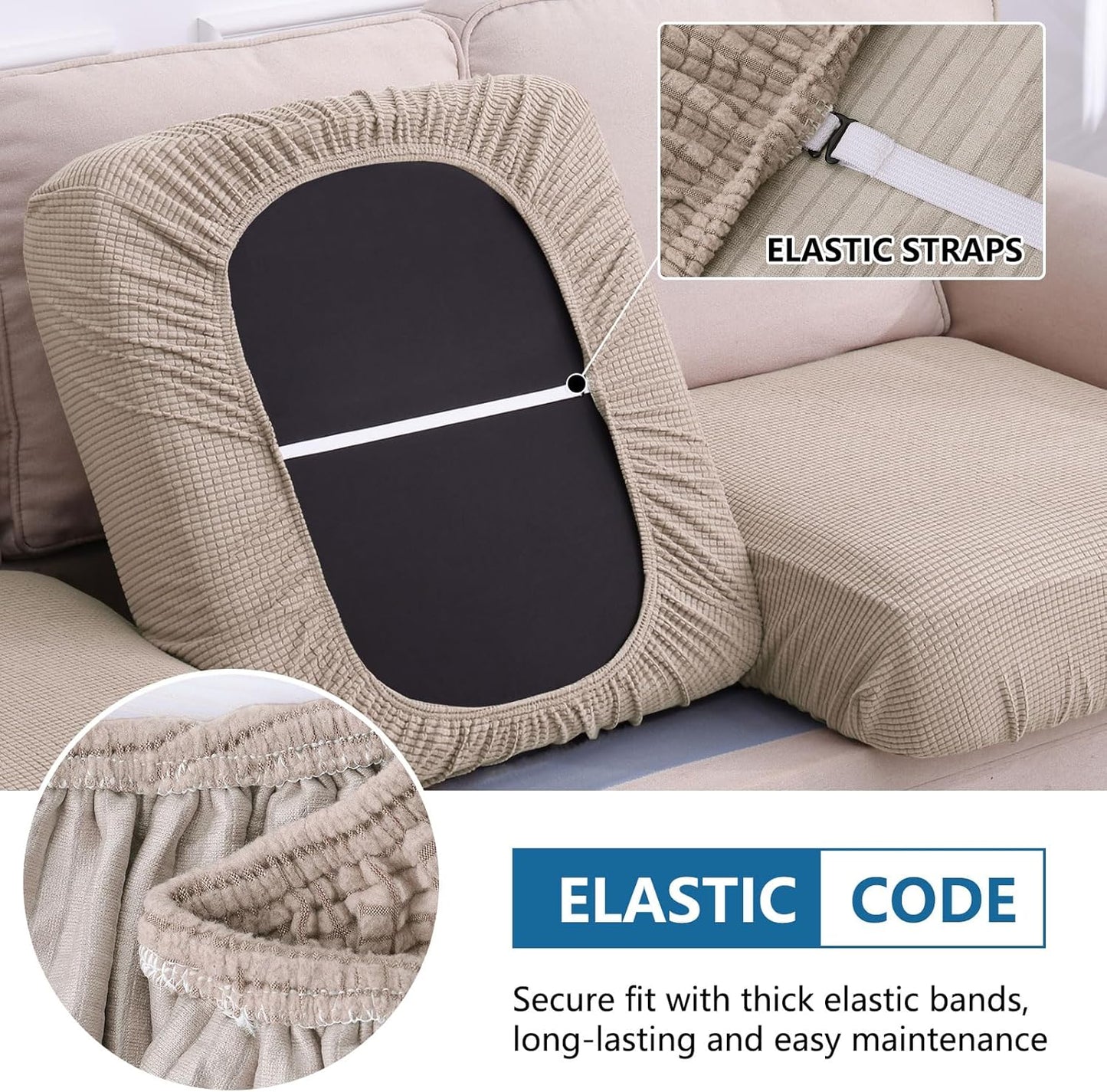 hyha Waterproof Couch Cushion Covers for Pets, Non Slip Sofa Seat Cover for Dogs Washable, Soft Thick Stretch Jacquard Fabric, Sofa Slipcovers with Elastic Bottom (1 Piece for Medium, Taupe)