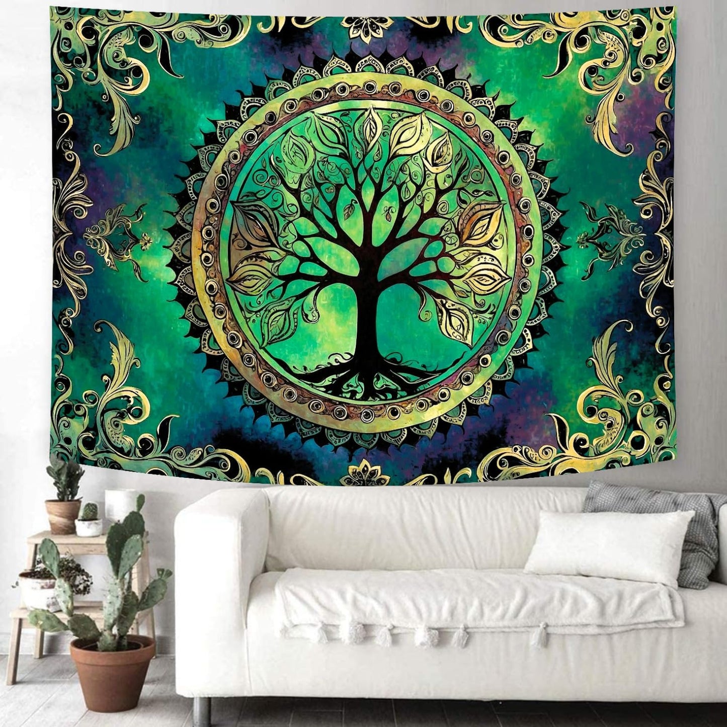Delur Tree of Life Tapestry Green Nature Bohemian Mandala Spiritual Tapestry Wall Hanging Mystical Landscape Hippie Psychedelic Headboard for Bedroom Living Room Home Decor (59.1" x 78.7")