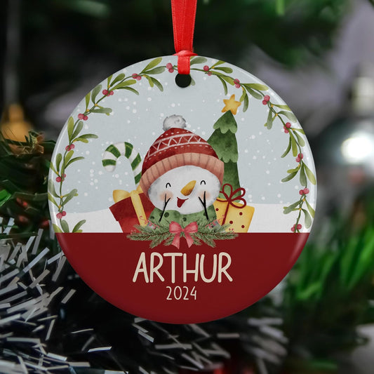 Personalized 2025 Christmas Ornaments for Kids, w/Optional Themes, Name & Date - Customized Christmas Hanging Ornament Gifts for Kids, Custom 3" Ceramic or Aluminum Round Xmas Ornament