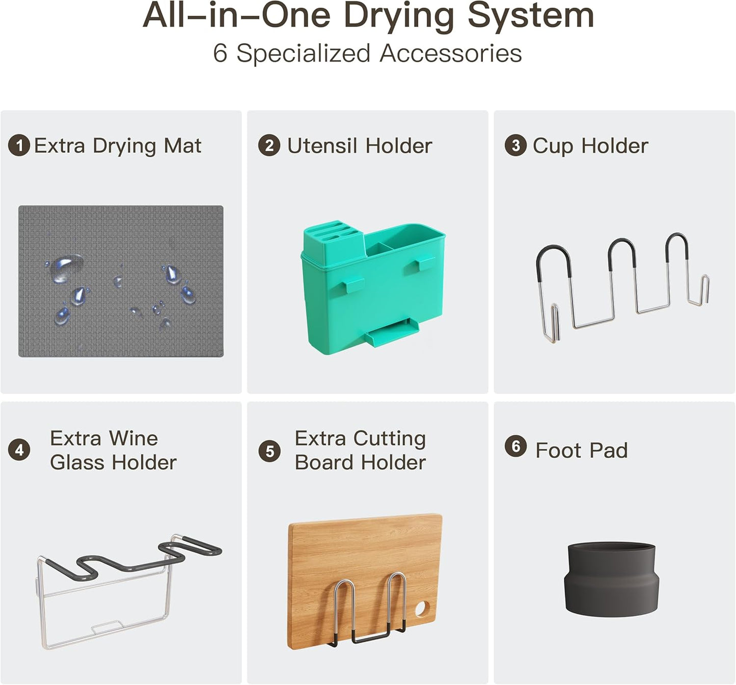 BOOSINY 2 Tier Turquoise Large Stainless Steel Dish Drainers Drying Rack for Kitchen Counter with Drainboard, Rust Proof Metal, Space Saving, Modern Aesthetic, Compact Plates Strainers with Extra Mat