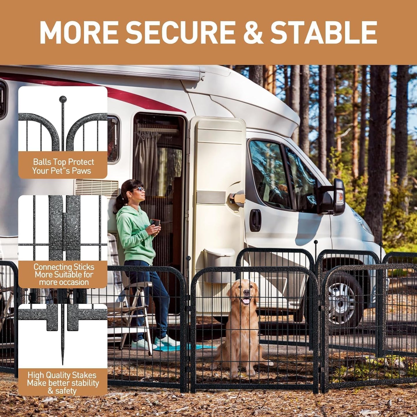 Metal Dog Playpen, 32" Inch Height 32Panels, Ideal Dog Fence for Large/Medium/Small Dogs Indoor & Outdoor Bliss, Perfect Dog Pen for Camping, Yard and RV | Black-Silver