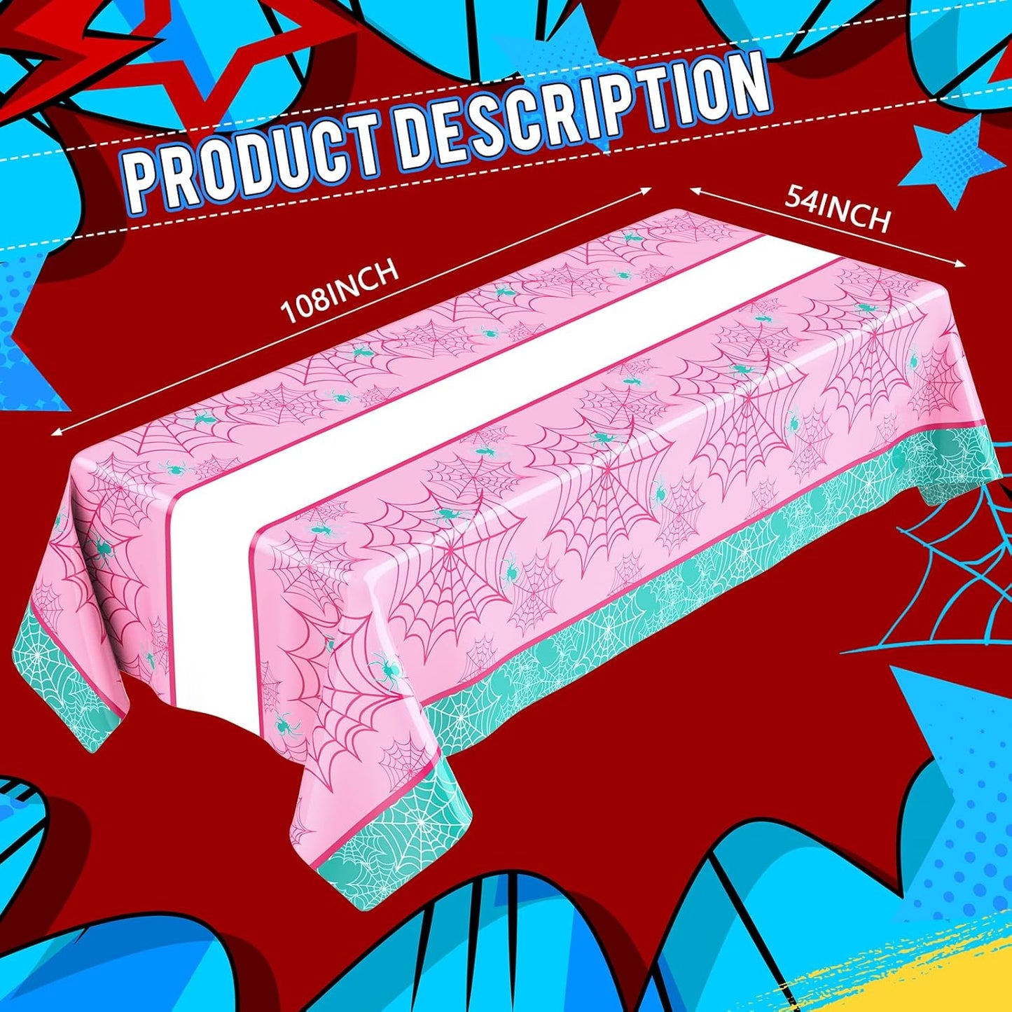 Oudain 3 Pack Spider Theme Birthday Decorations Halloween Purple Black Red Pink Green Web Ghost Bat Tablecloth Cartoon Table Cover Party Favor for Birthday (Pink,Green,Spider)