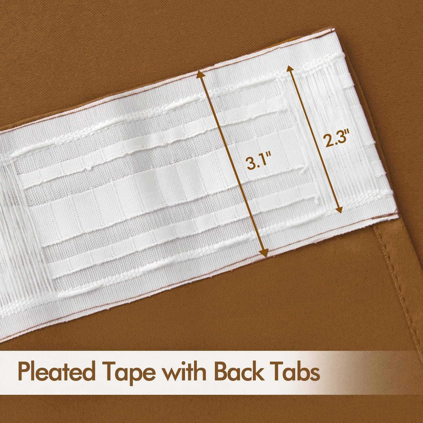 MIULEE Golden Brown Back Tab Blackout Curtains 63 Inch Length 2 Panels Set for Living Room Bedroom Privacy, Rod Pocket/Pinch Pleat Thermal Insulated Room Darkening Pleated Light Blocking Drapes