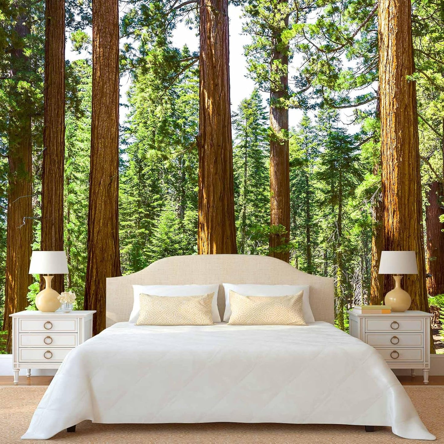 WFBHUA-Redwood Forest Wallpaper Green Woodland Tree Wallpaper for Bedroom Large Art Wall Murals for Living Room Office (Not Peel and Stick)