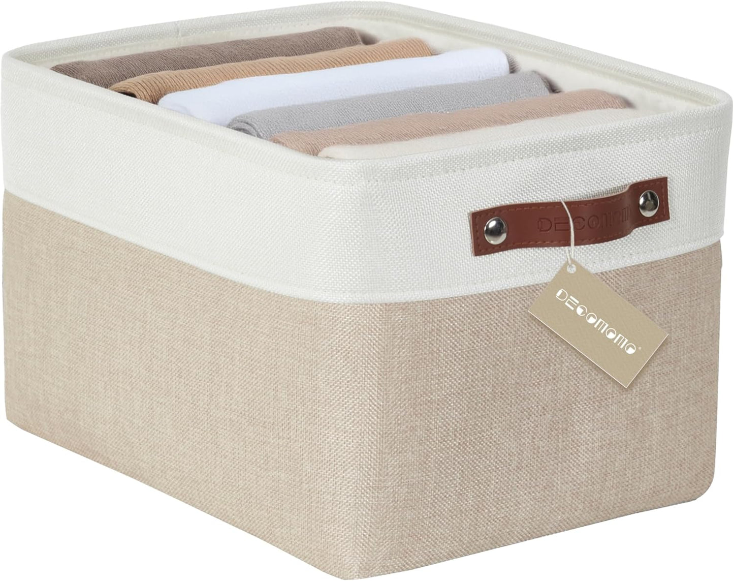 DECOMOMO Storage Bins Fabric Storage Baskets for Shelves, Linen Closet Organization Toys Nursery (Beige and White, Large - 1 Pack)