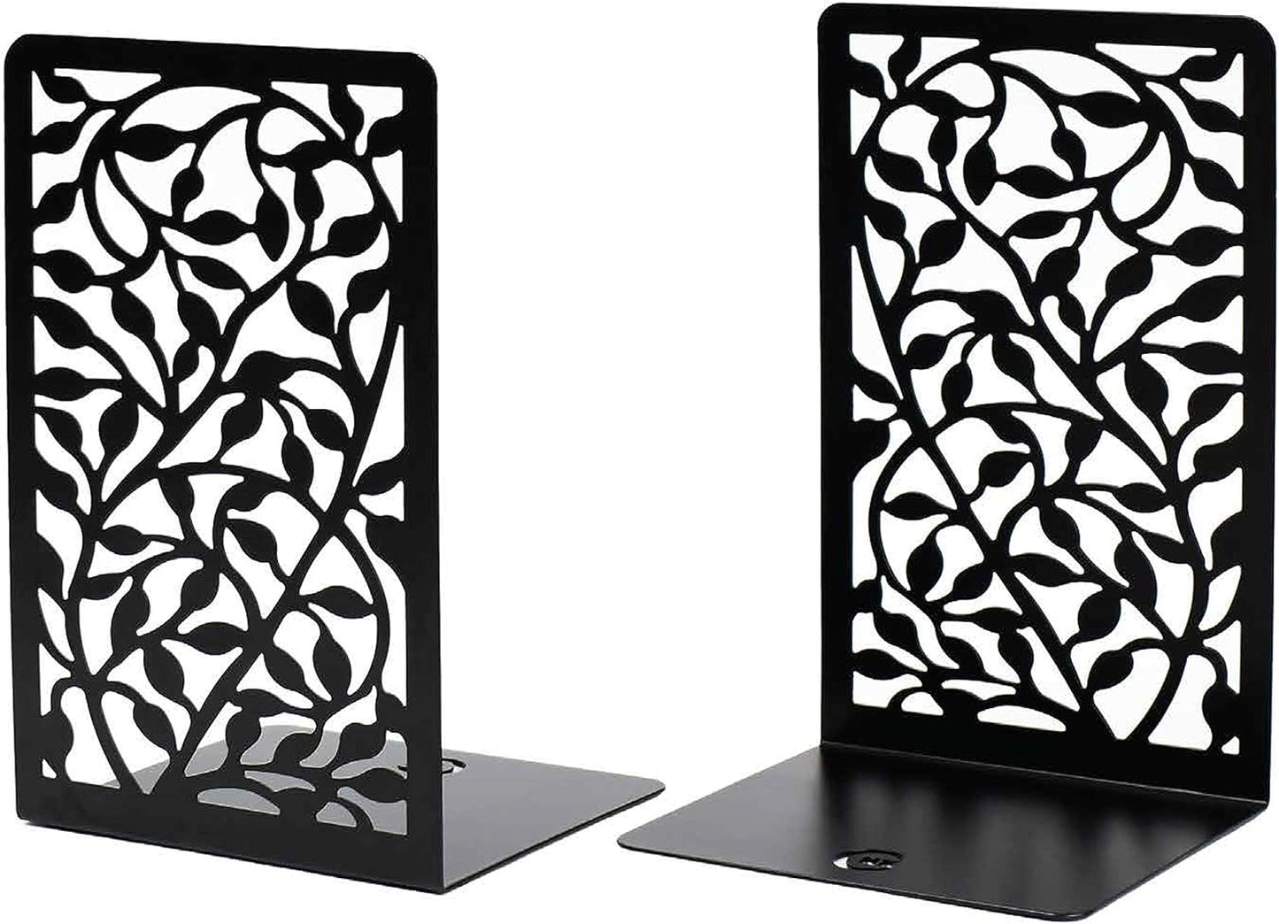 CNK Book Ends for Shelves - Metal Holders for Home Office Heavy Books, Shelf Stoppers, Decorative Set of 2 Black Infinite Leaves Bookends