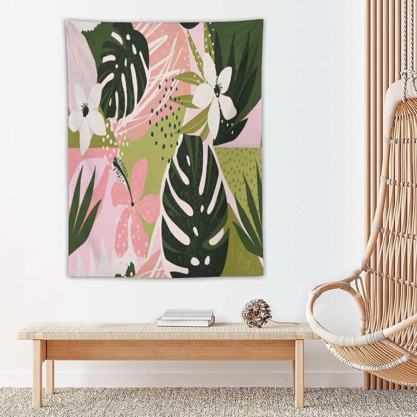 ICMOLYYENLO Tropical Green Plant Tapestry, Green Palm Leaves Natural Landscape Print Wall Tapestry for Bedroom Living Room Dormitory 60x80 Inch