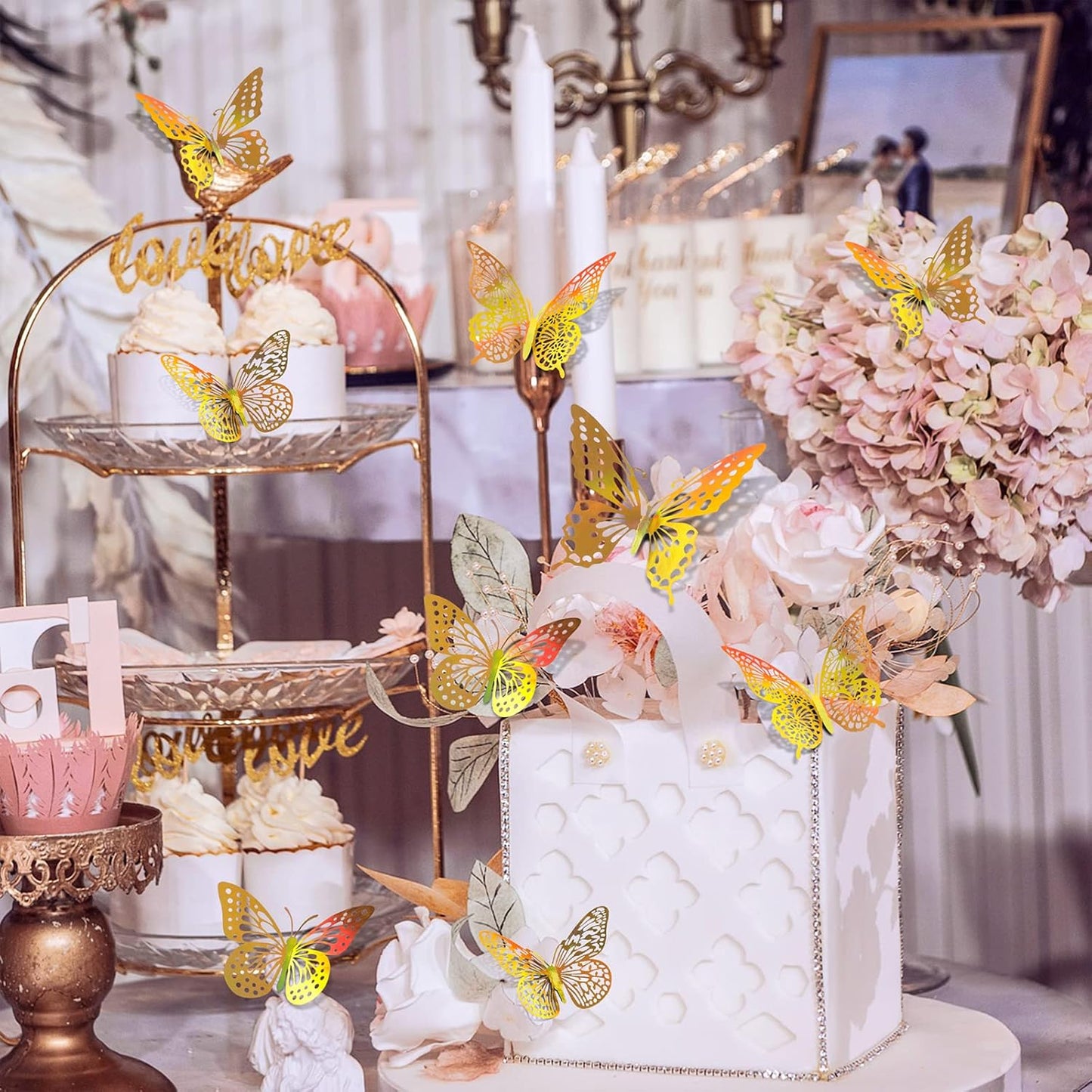 SAOROPEB 3D Butterfly Wall Decor - 48 Pcs, 4 Styles, 3 Sizes - Removable Gold Decorations for Birthday & Party Celebrations