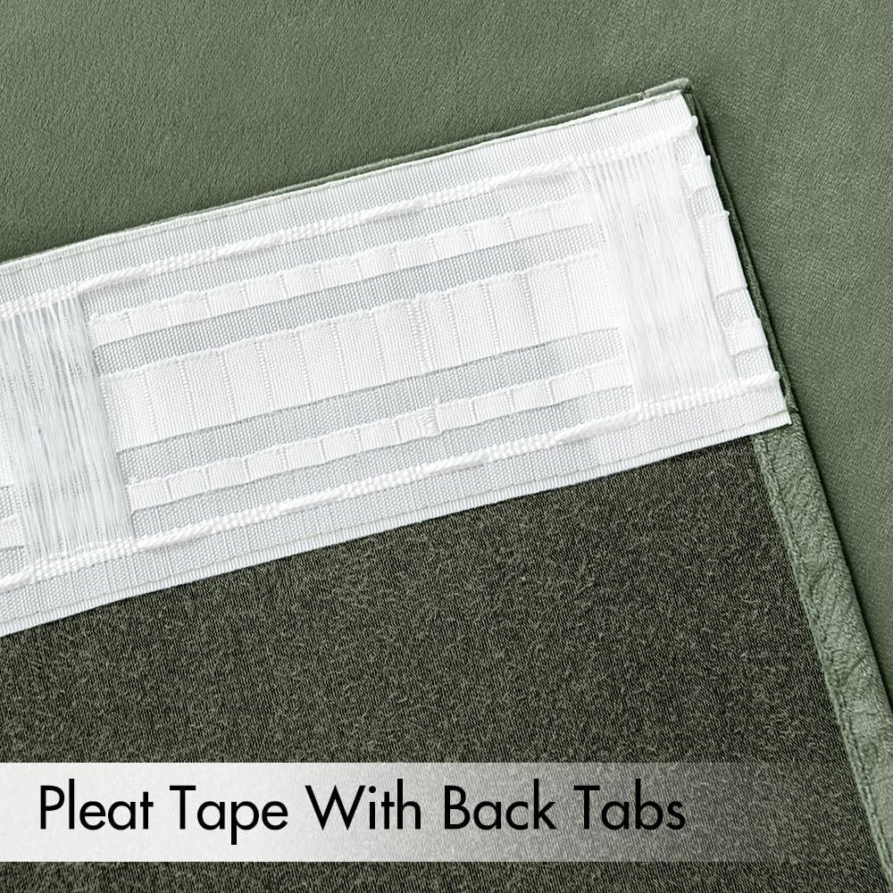 MIULEE Sage Green Velvet Curtains 108 inches 2 Panels - Pinch Pleated Luxury Room Darkening Window Drapes for Bedroom Living Room Thermal Insulated Super Soft Blackout Extra Long, Back Tab Rod Pocket