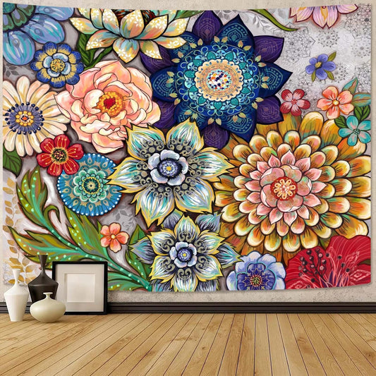 Neasow Colorful Floral Tapestry Wall hanging, Bright Boho Fabric Blossom Tapestries, Multi Color Tapestry for Bedroom Home Hippie Wall Decor 60×80 inch