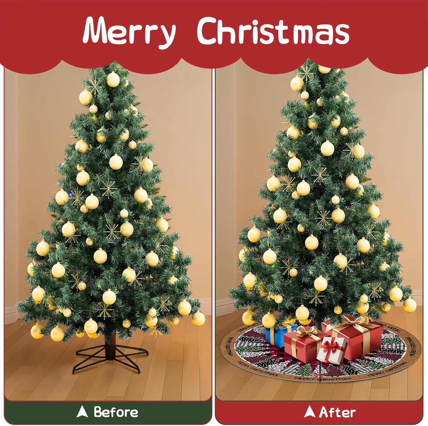 Christmas Tree Skirt 48 Inch, Red and Black Buffalo Plaid Xmas Tree Skirts, Winter Christmas Trees Mat for Home Party Holiday Indoor Outdoor Decorations