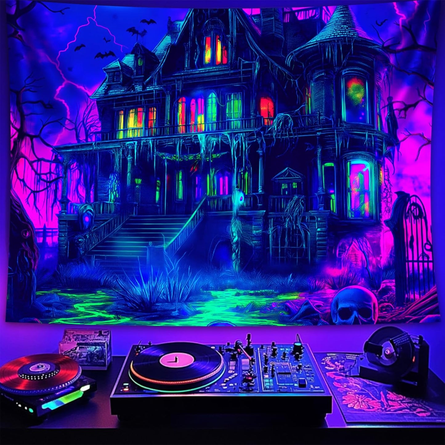 Halloween Tapestry, Blacklight Tapestry for Halloween Party Decor Hanging Tapestries Backdrop Wall Art Poster for Bedroom Dorm 79x59in