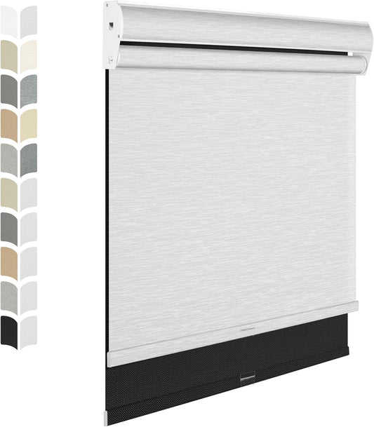 BERISSA Cordless Dual Roller Shades with Cassette Valance, Double Shades - Blackout and Light Filtering - Day and Night for Home Office Door. Linen Black and White. 67 W x 48" H