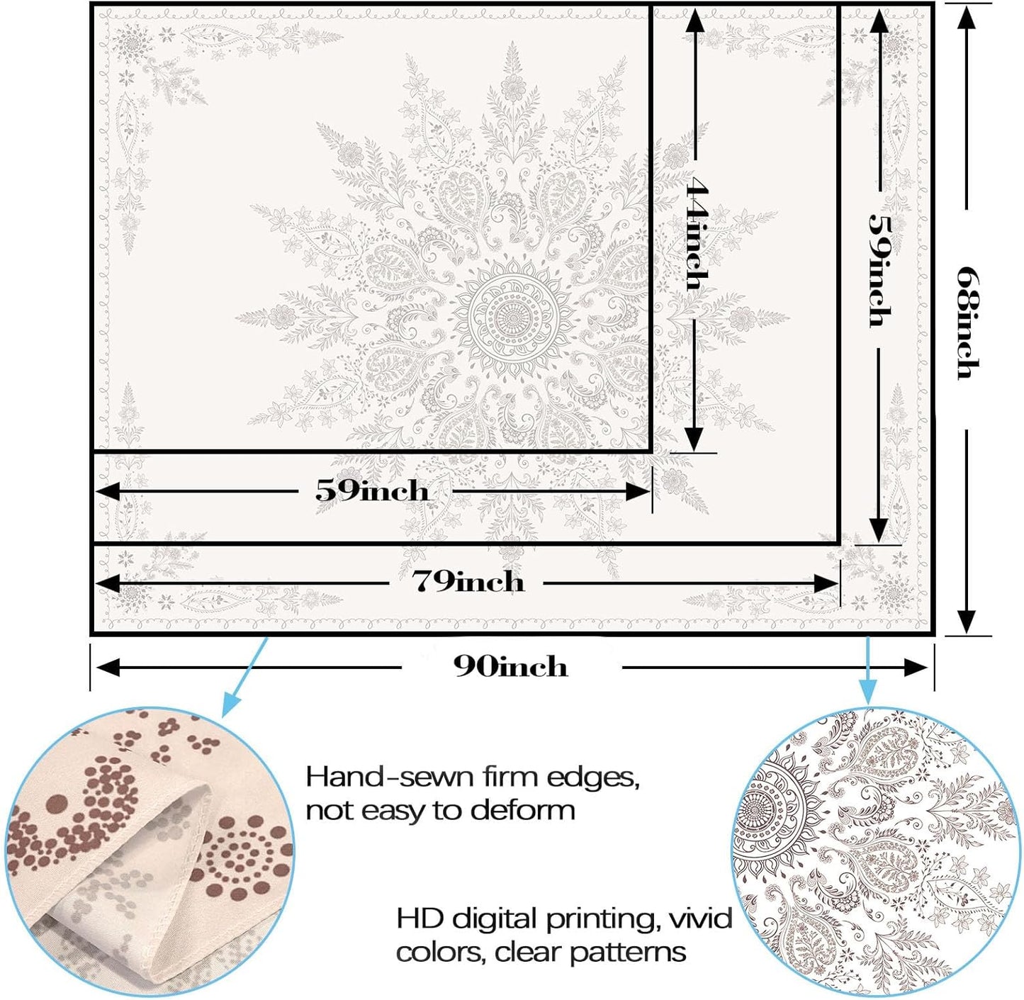 Lunerfex Boho Floral Tapestry Mandala Wall Tapestry, Cute Tapestries for Bedroom Beige Flower Tapestries Wall Hanging for Bedroom Living Room Decor Beige-2 70"x90"