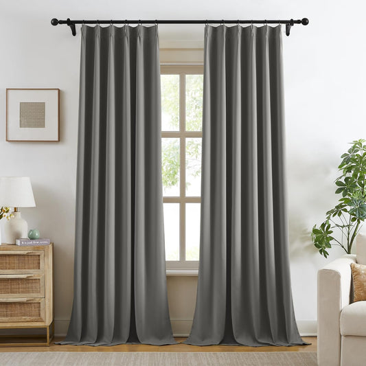 KangBang Grey Pinch Pleated Blackout Curtains 108 Inches Long for Hall Windows, Sound Dampening Light Blocking Soft & Vertical Window Panels Ceiling to Floor for Villa 2 Panels, 40Wx108L