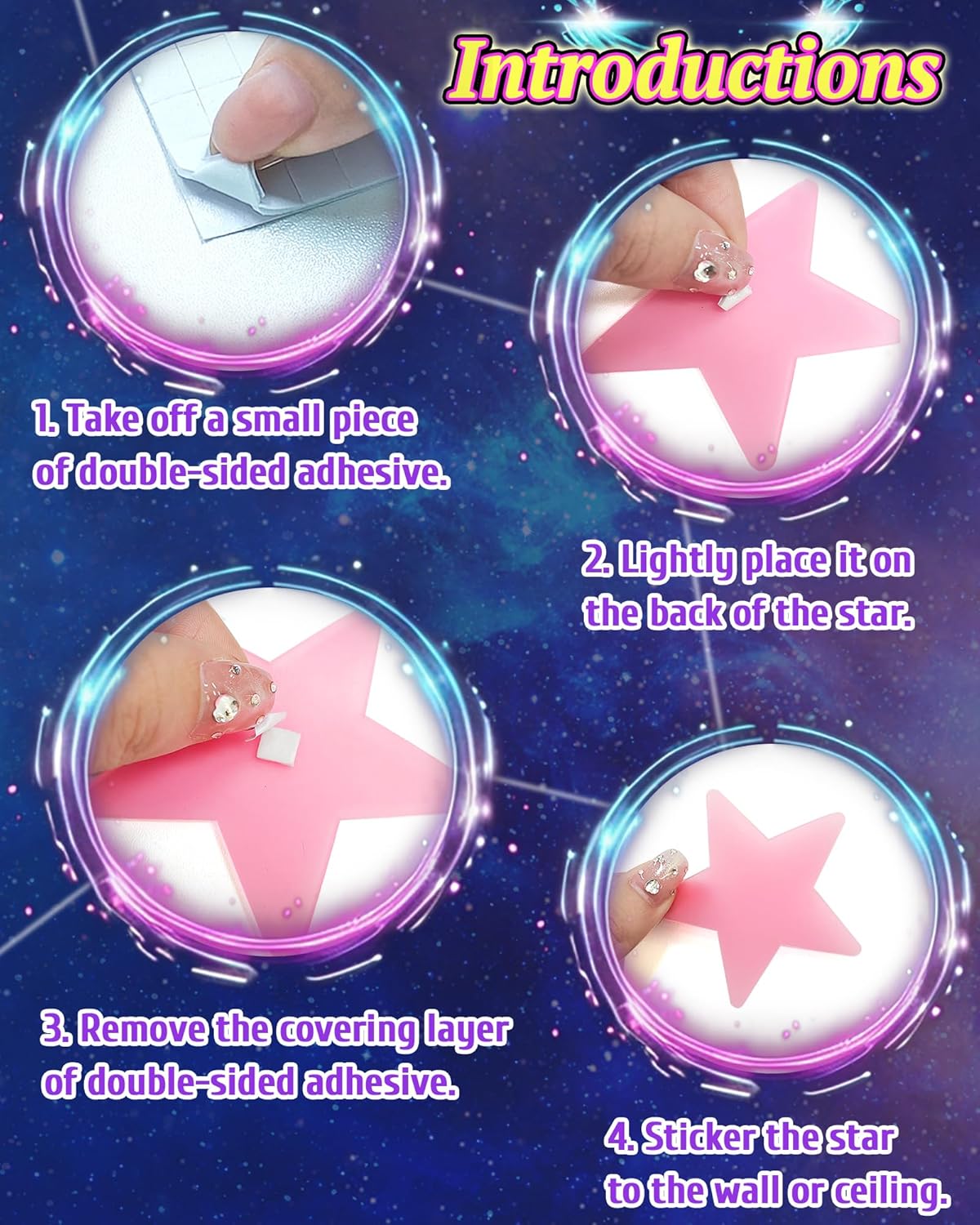 201 Pcs Glow in The Dark Stars Stickers for Ceiling, Pink Toddler Wall Room Decor Gifts, Luminous 3D Glowing Stars Stocking Stuffers for Kids Boys Girls