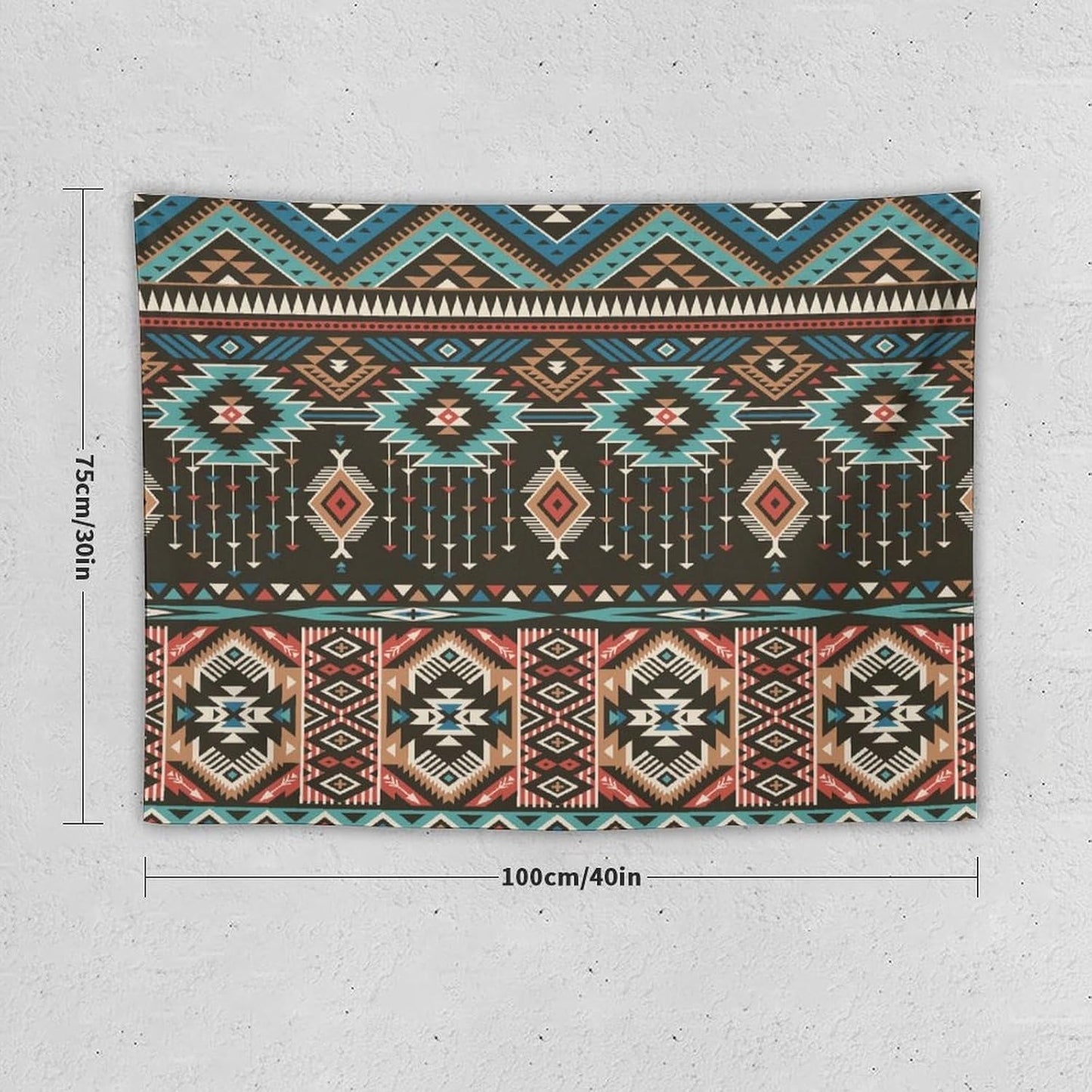 HZOHNAGO Aztec Tapestry Turquoise Blue and Brown and Native American Tribal Pattern Printed Wall Tapestry Wall Hanging for Bedroom Living Room Dorm 40" W x 30" H