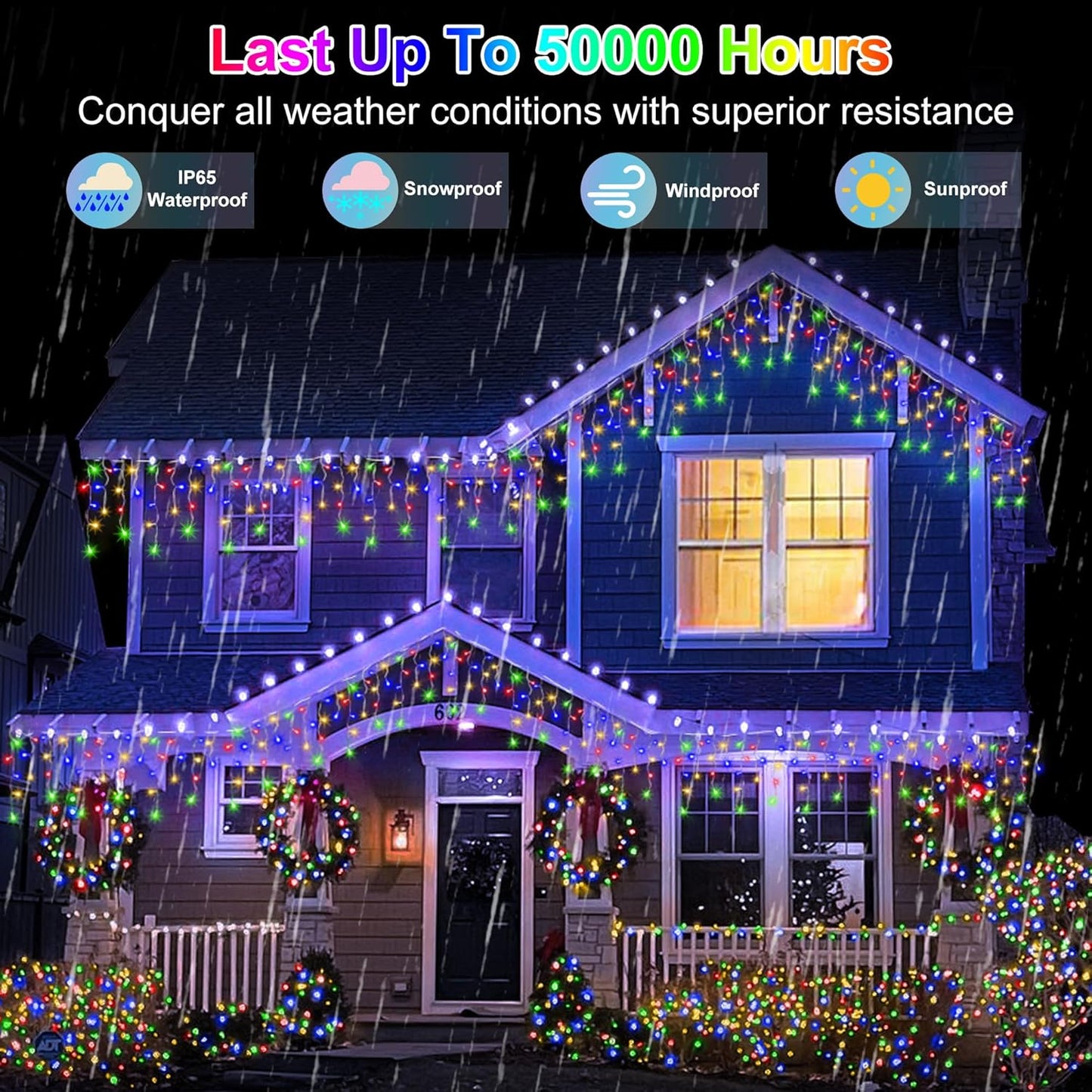 612 LED 60FT Christmas Lights with 136 Drops, 12 Modes Dimmable Multicolor Outdoor Hanging Lights with Timer Memory, Waterproof Curtain Lights for Home Bedroom Indoor Tree Window Roof Fence Wedding