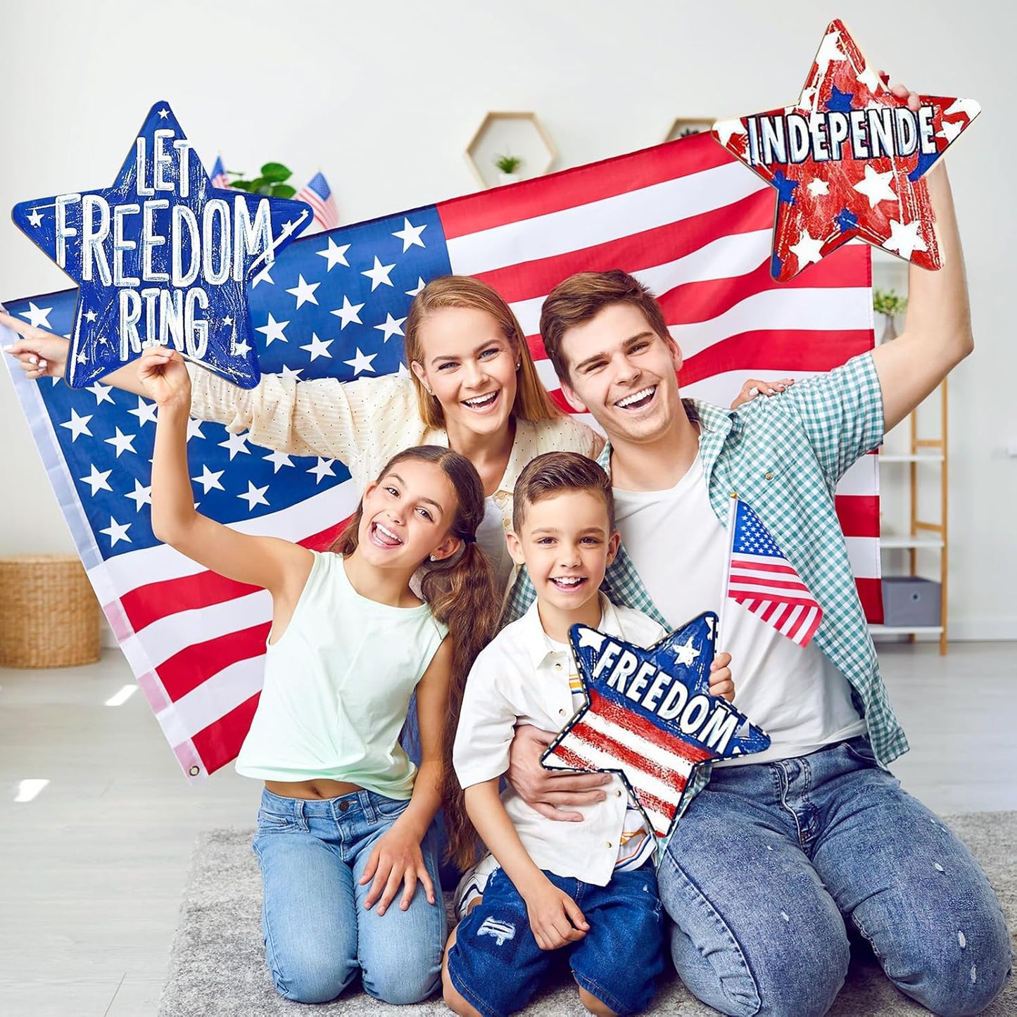 Large Size Wooden Star 4th of July Ornaments to Paint, Independence Day Wooden Patriotic Day DIY Blank Cutouts Unfinished Round Ornament for Crafts Summer Decorations 6 Pack