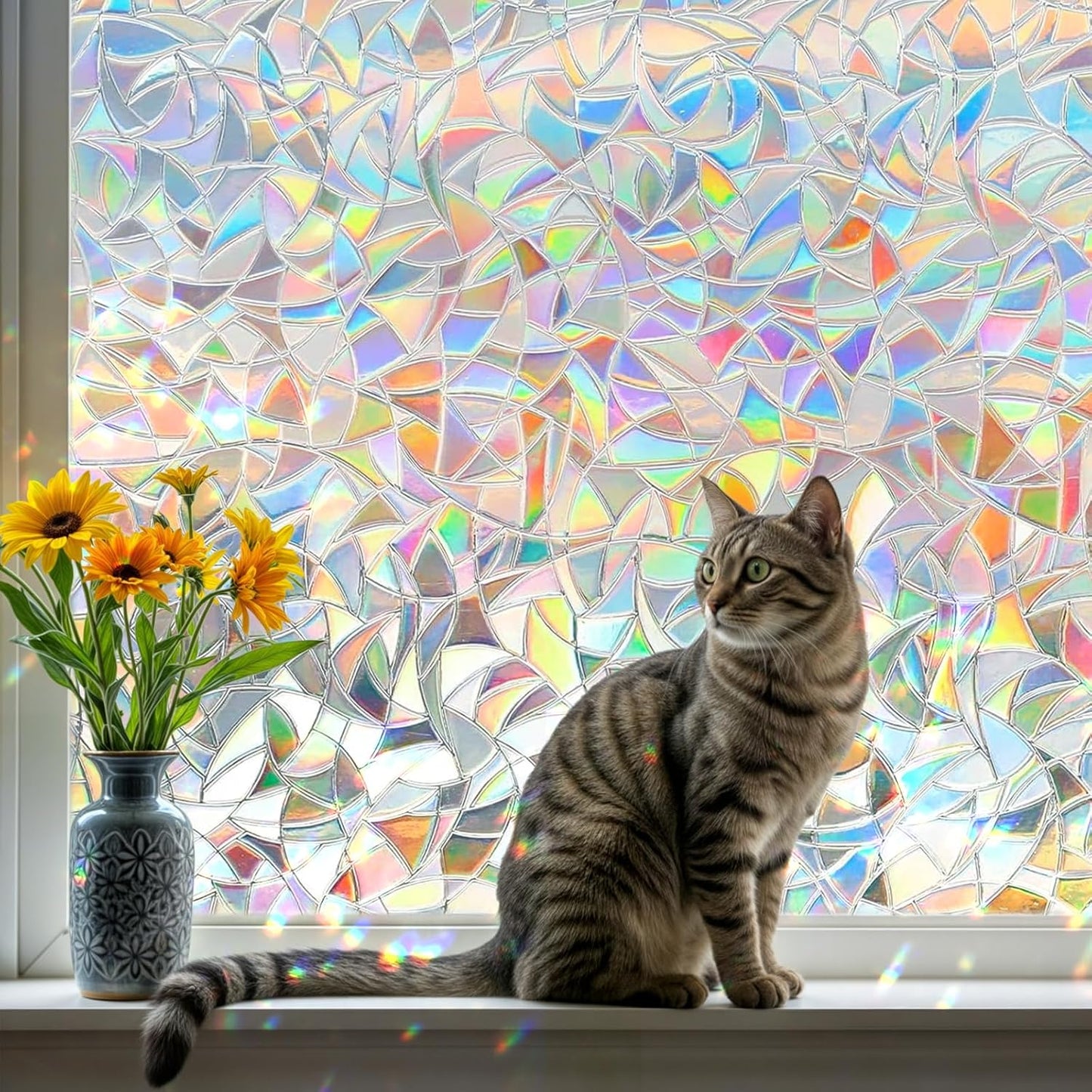DUOFIRE Window Privacy Film, Rainbow Window Clings for Glass Windows, Stained Glass Film Decorative, 3D Decals Cover, Suncatcher Static Cling Sticker for Home, 23.6 x 78.7 inch