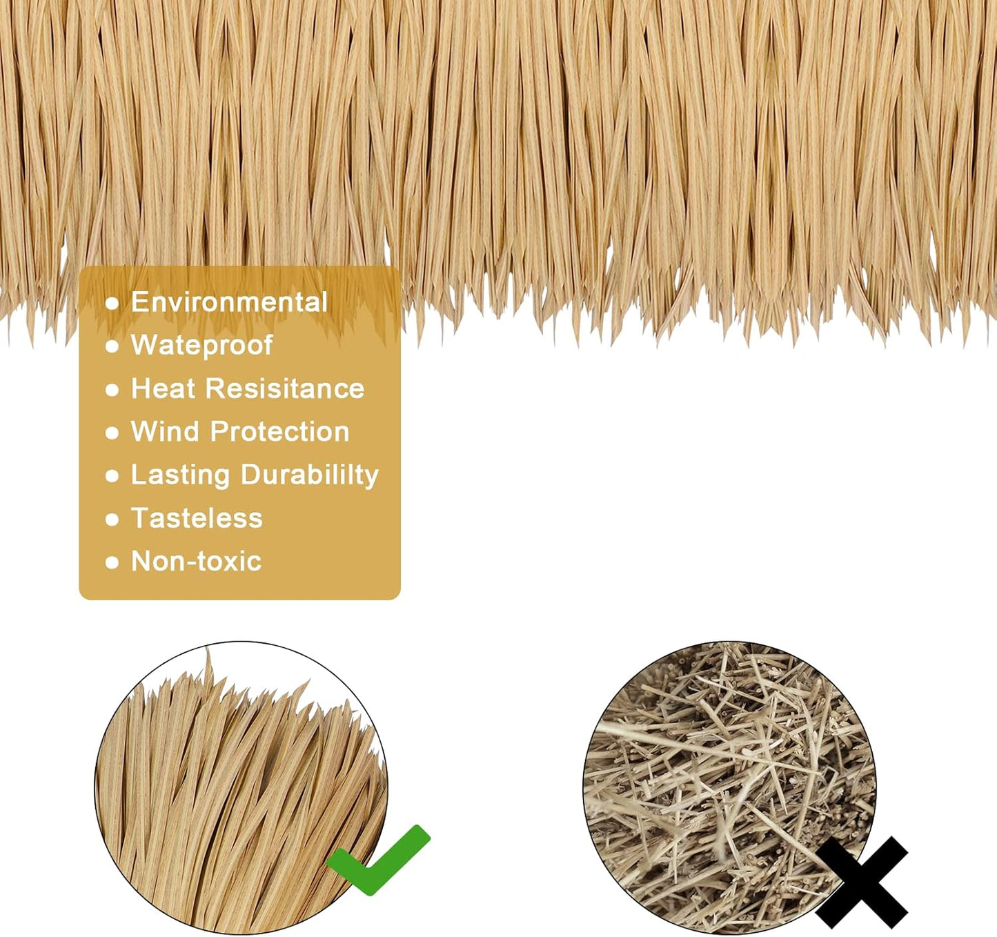 198'' x 16" Tiki Straw Roof Thatch –Mexican Style Artificial Palm Thatch Rolls,Tiki Bar Hut Grass Duck Boat Blinds Grass Runner Rolls Palapa Thatch Roofing for Garden Patio Umbrella Covers Fence Party