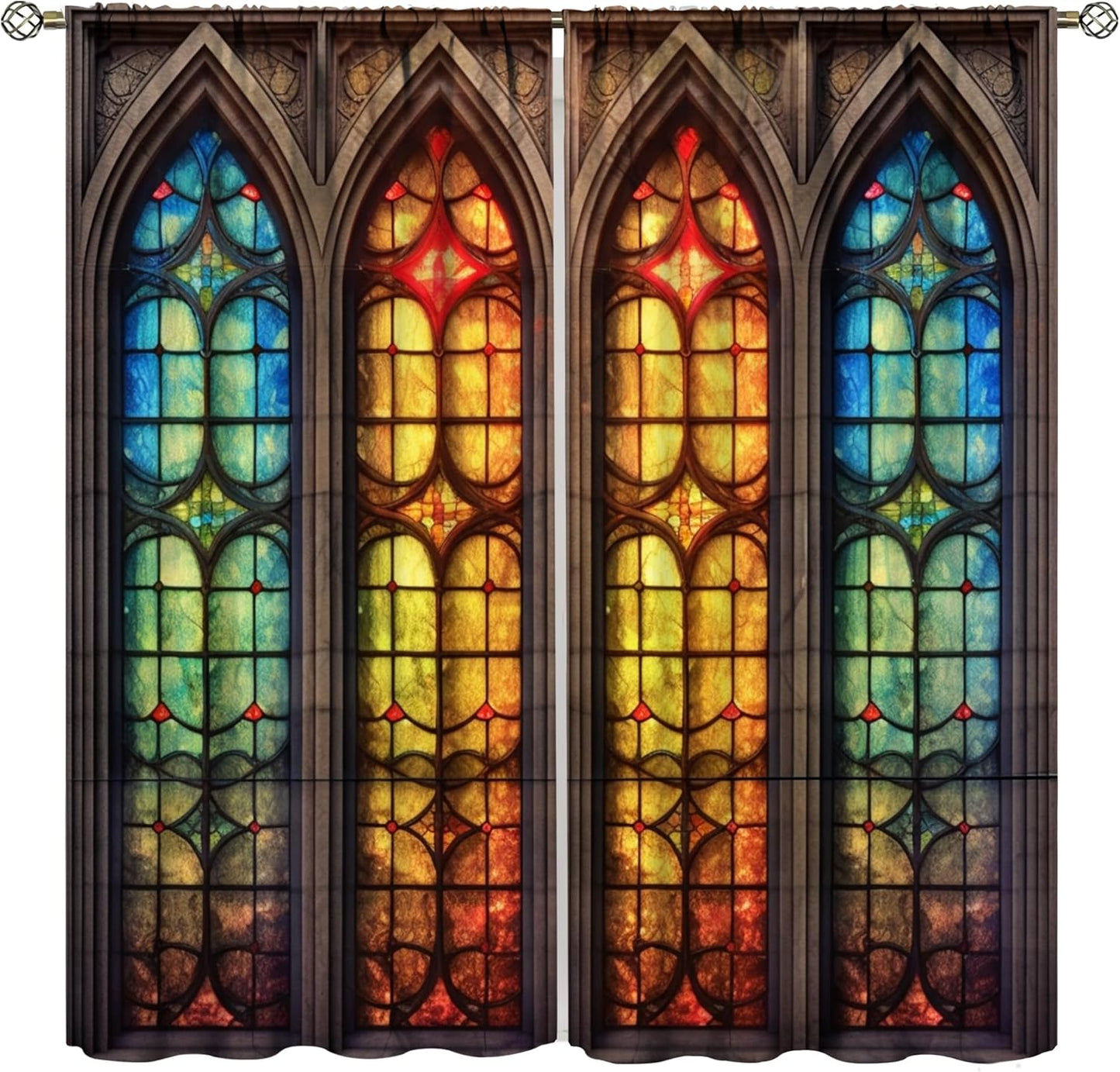 Stained Glass Curtains,Mid Century Vintage Style Abstract Art Home Decor Drapes for Bedroom Living Room Kitchen Window Treatment 2 Panels Set Total Size 42" W X 54" L Inch