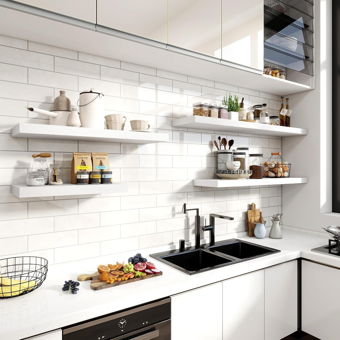 36 Inch Floating Shelves, 12 Inch Deep Floating Shelves for Wall, Floating Shelf with Invisible Brackets, Large Deep Wall Shelves for Bathroom, Bedroom, Living Room, 2 Pack, White