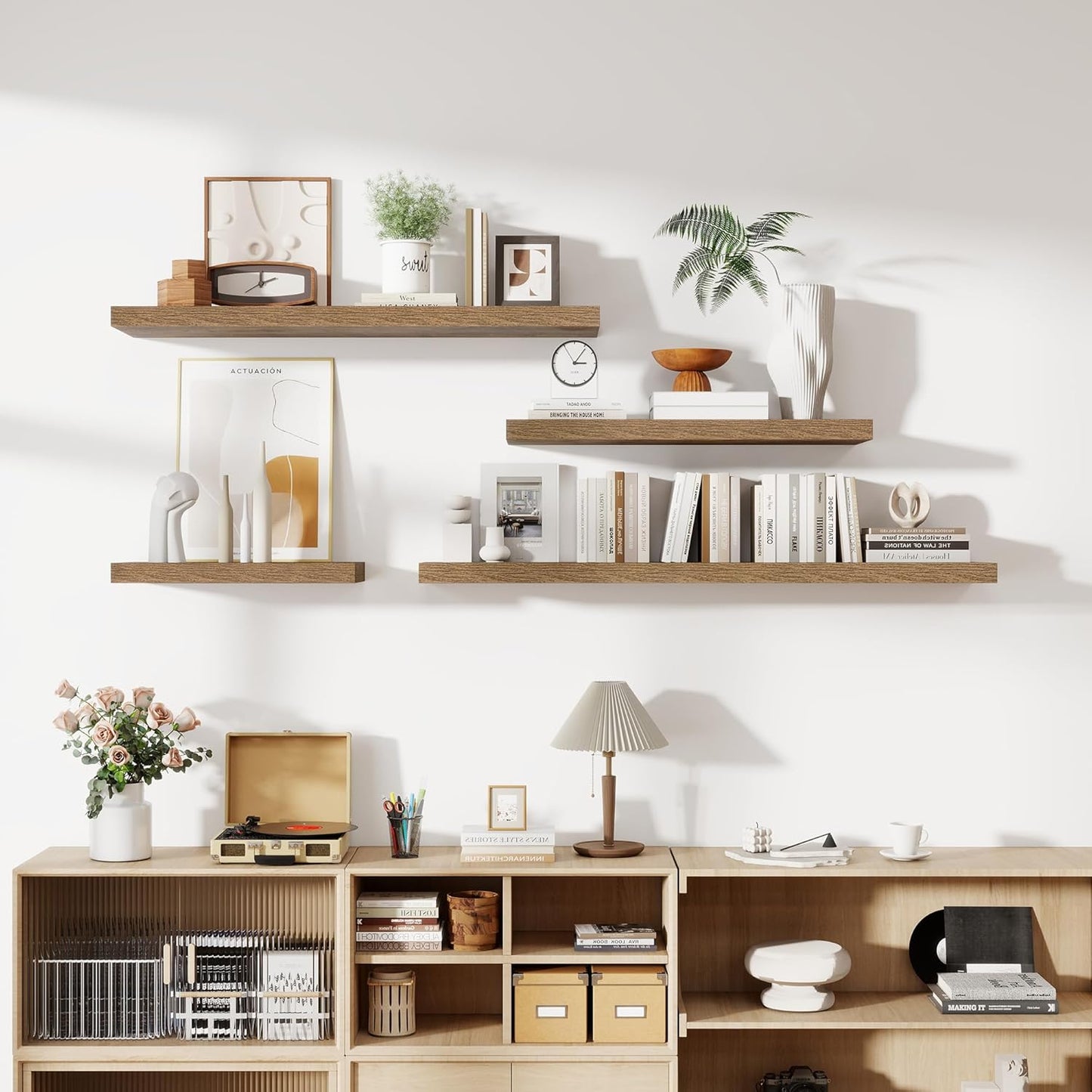 36 Inch Floating Shelves, 12 Inch Deep Floating Shelves for Wall, Floating Shelf with Invisible Brackets, Deep Shelves for Bathroom, Bedroom, Living Room, 2 Pack, Brown