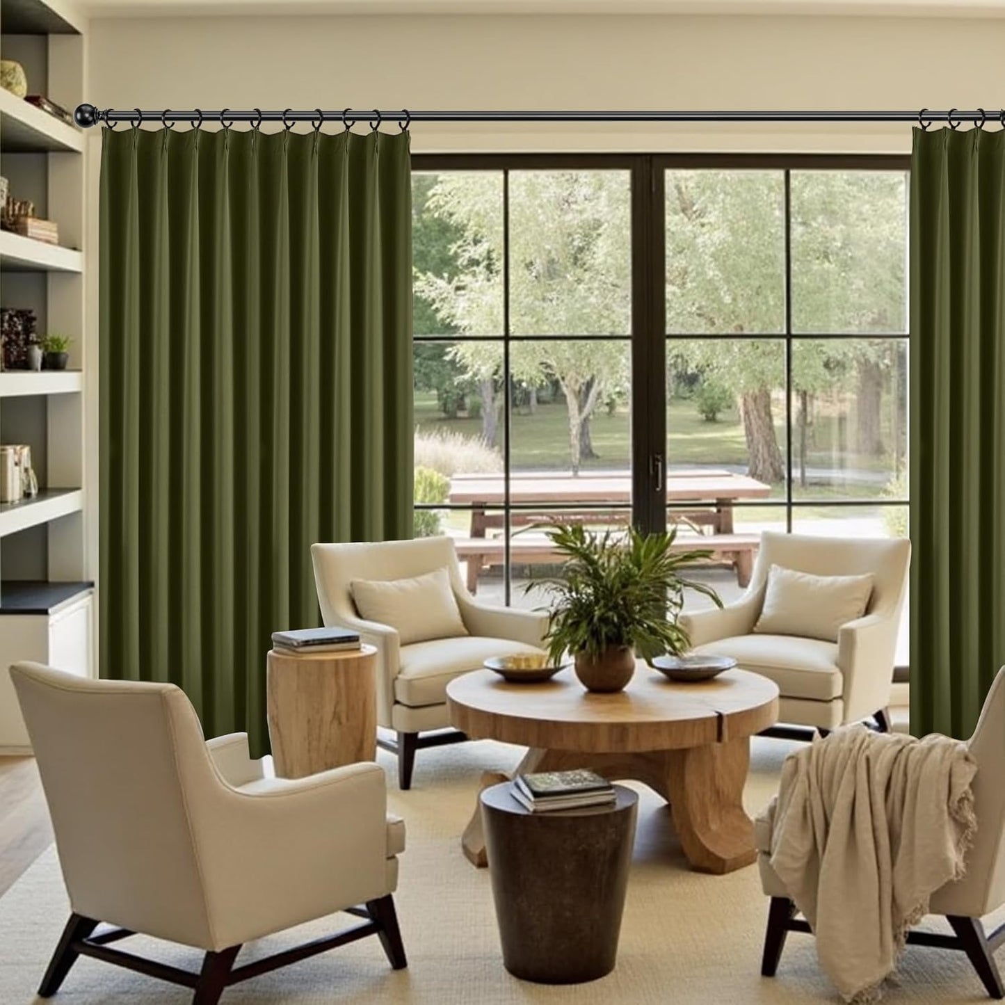 KangBang Olive Green Pinch Pleated Blackout Curtains 108 Inches Long for Hall Windows, Energy Saving Light Blocking Soft & Vertical Window Panels Ceiling to Floor for Villa 2 Panels, 40Wx108L