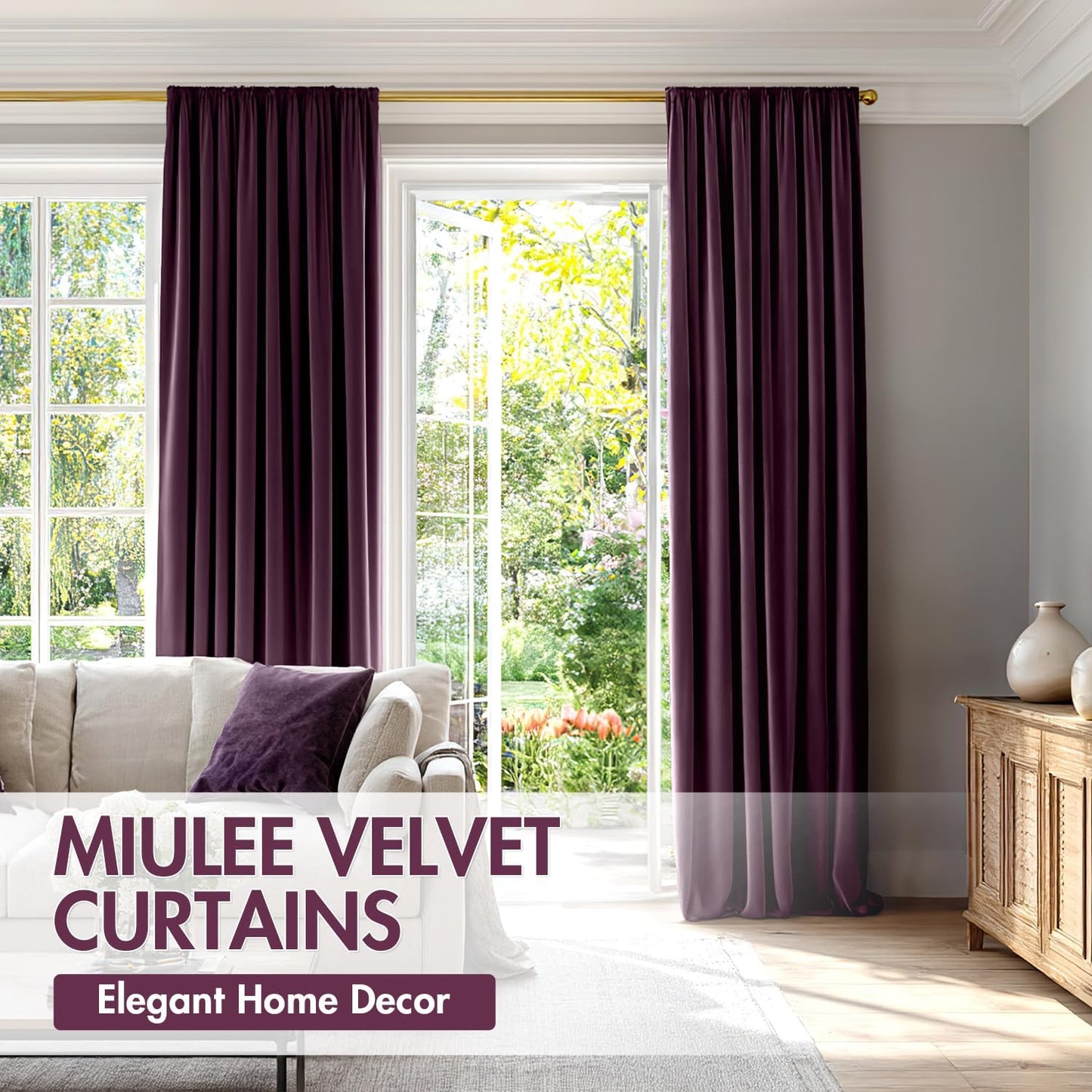 MIULEE Purple Orchid Velvet Curtains Thermal Insulated Blackout Curtain Drapes for Bedroom Living Room Darkening 96 Inches Long Curtains Panels Rod Pocket Set of 2