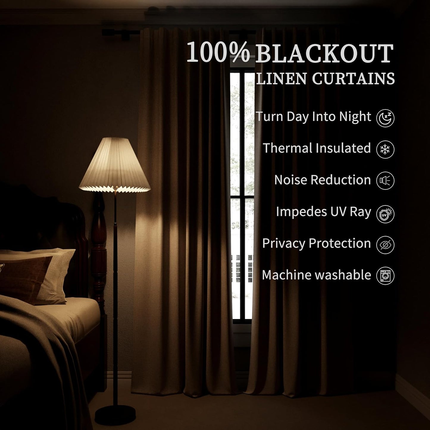 BOODII 63 Inch Blackout Curtains Linen Black Out Curtain for Bedroom 2 Panels Set Neutral Room Darkening Curtains Sand Beige Thermal Insulated Curtain for Nursery Window Drapes Back Tab 52x63