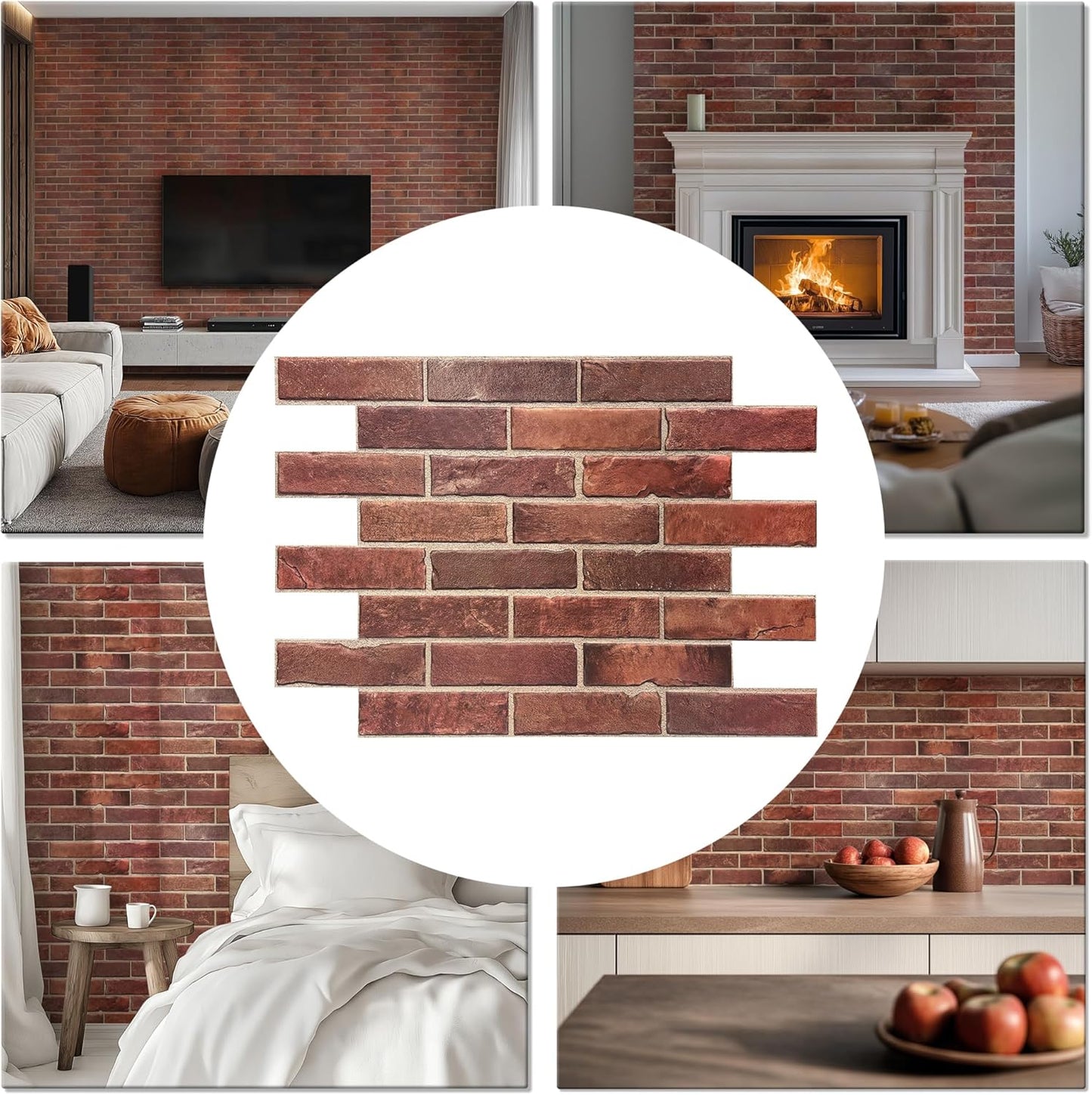 CONCORD WALLCOVERINGS ™ Retro-Art 3D Faux Brick Wall Panels - Pack of 10, 17.5" x 23.75", Red PVC, Covers 28.86 sq.ft., Model 570TG,3D Thin Brick Veneers, Realistic Stone Texture
