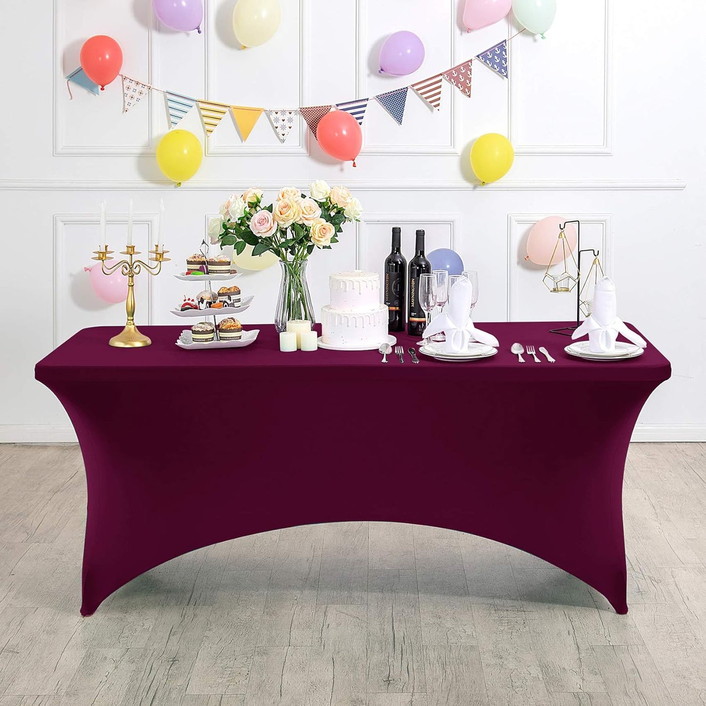 Spandex Table Cover for 8FT or 4ft or 6ft Table Universal Fitted Stretch Tablecloth for Party, Banquet, Wedding and Events-Burgundy