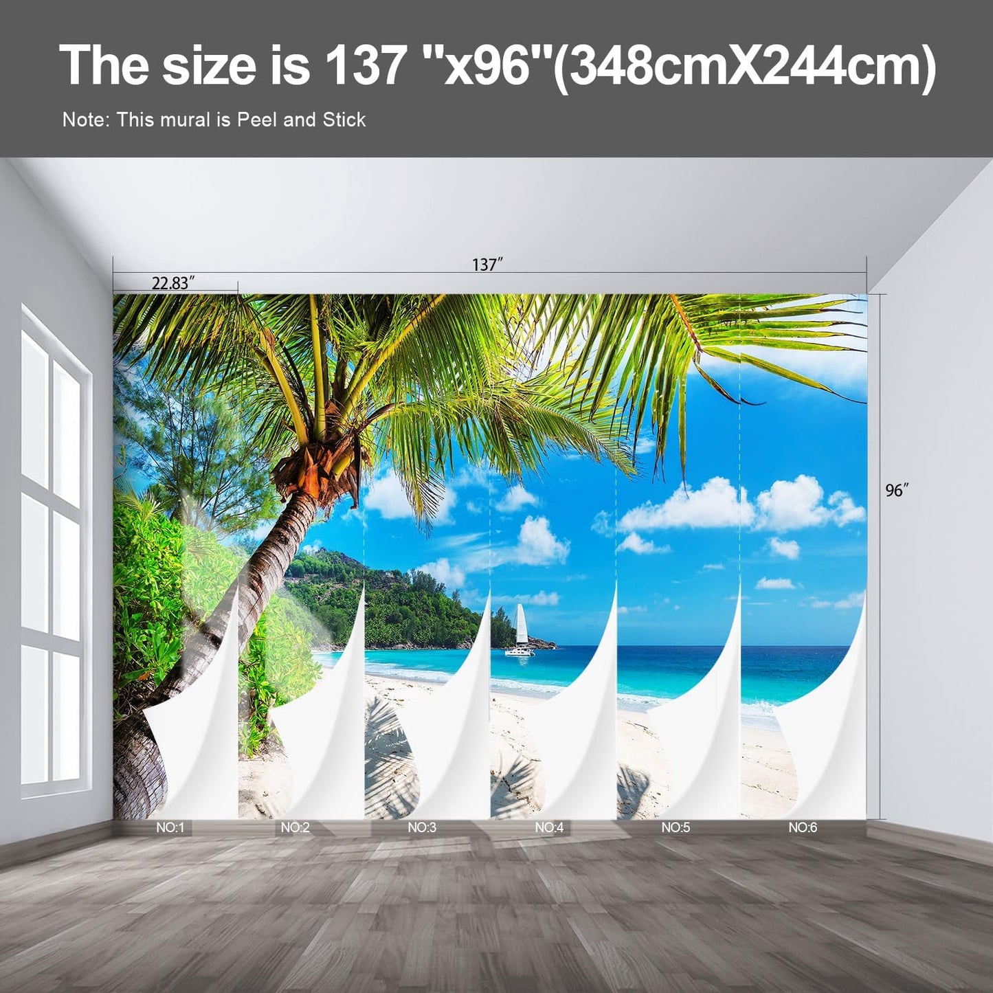 Beach Wall murals Peel and Stick Wallpaper for Bedroom Living Room - 96"x137"