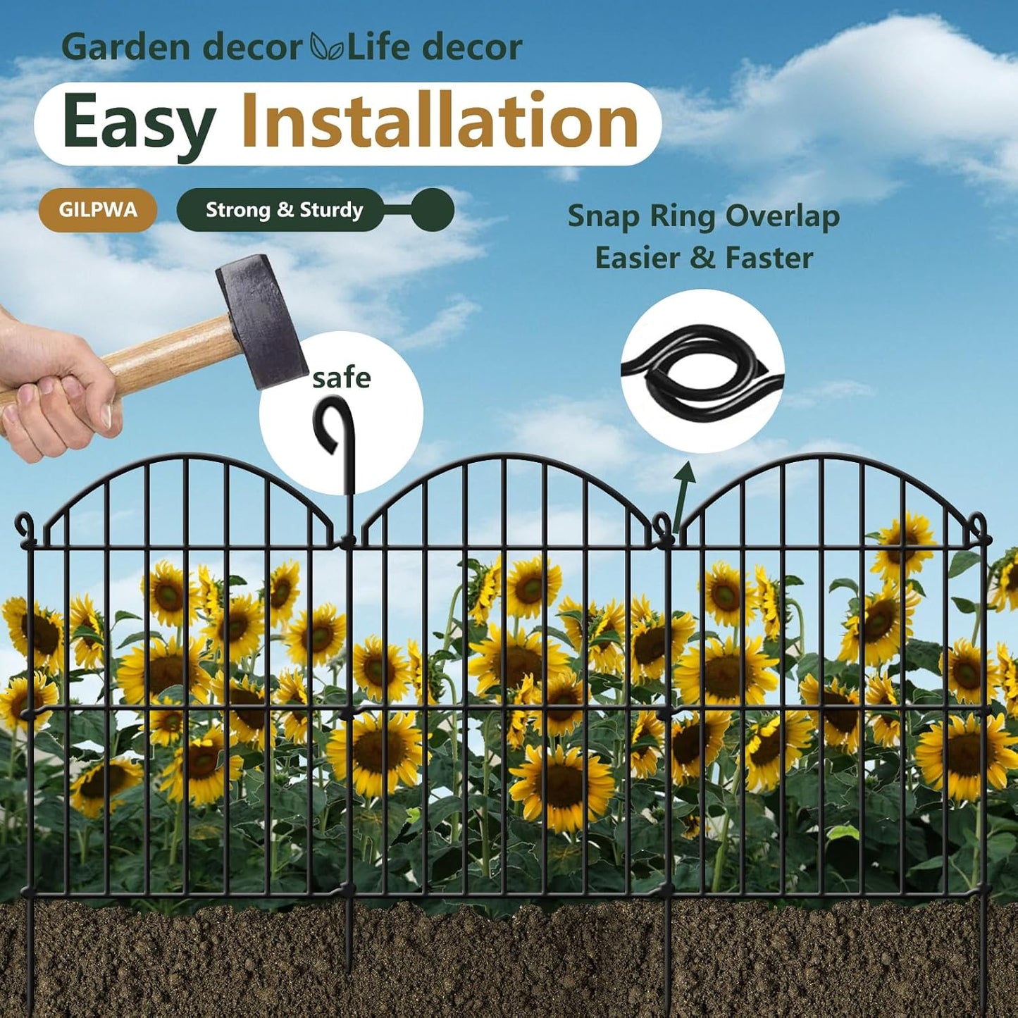 32 Panels Garden Fence, 34ft x 23in Animal Barrier Fences for Rabbits Dogs, Rustproof Metal Gardens Border Fencing, Arched Decorative Flower Bed Edging Barriers for Outdoor Yard Patio