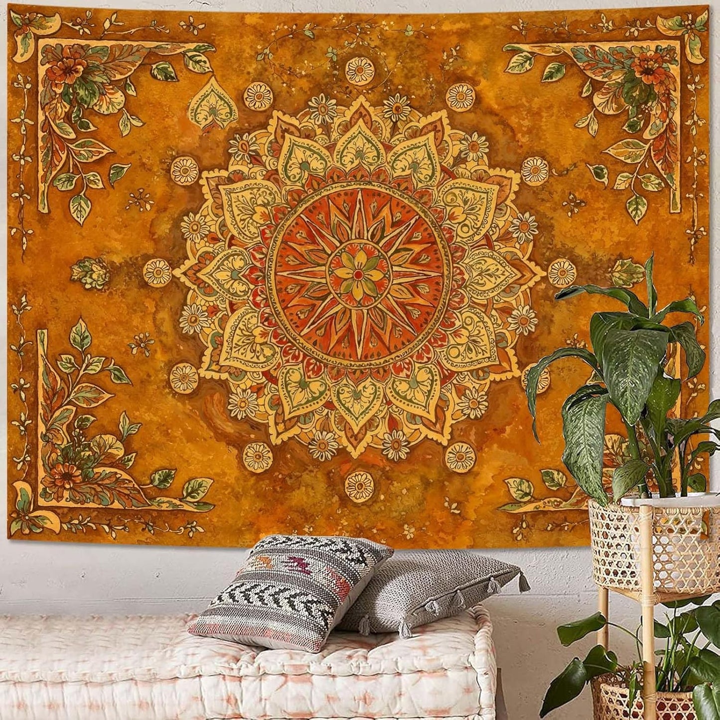 Lunerfex Floral Mandala Tapestry Boho Tapestry for Bedroom Brown Tapestries Wall Hanging Living Room Wall Art and Home Decor 44x60