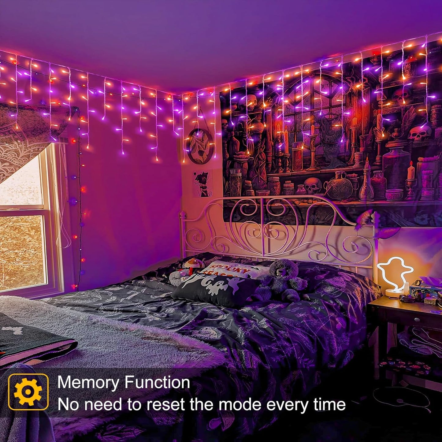 33ft Halloween Lights Outdoor, 400 LED Icicle Lights for Outside, Orange and Purple Twinkle Christmas Light with Connectable Clear Wire 8 Modes Timer Waterproof for House Party Tree Holiday Yard Decor