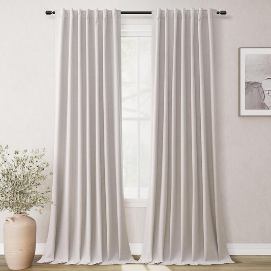 BOODII Room Darkening Curtains 120 Inch Back Tab Thermal Insulated Black Out Linen Drapes Extra Long Blackout Curtains for Patio Door Large Window Ceiling to Floor Light Blocking Champagne 52x120