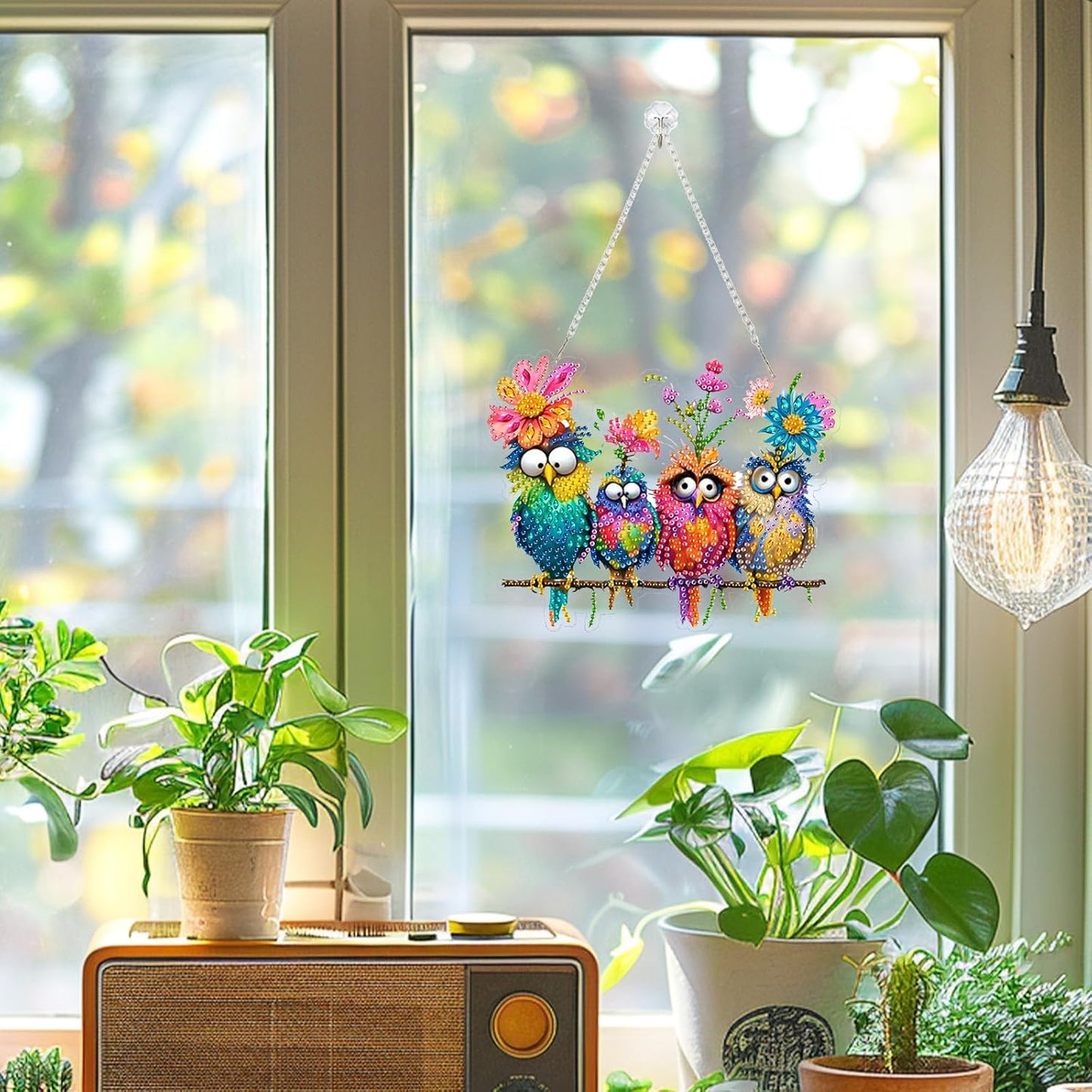Diamond Art Kit for Adult, 5D Diamond Art Painting Window Pendants Home Garden Wall Hanging Kits Hanging Ornament, DIY Acrylic Double Sided Ornaments (Bird)