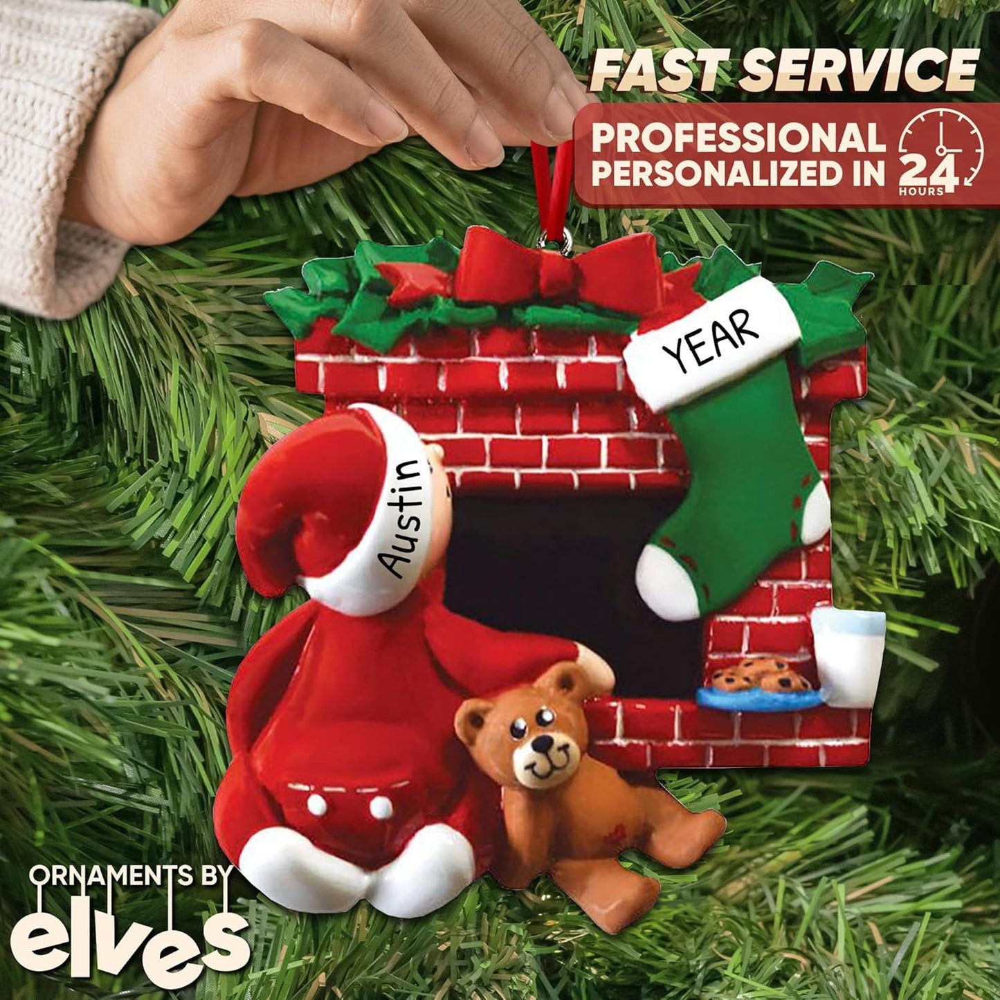 3D Fireplace Toddler Ornaments for Christmas Tree 2025 - Xmas Eve Ornament for Kids Ornament for Girl Personalized Christmas Ornaments for Kids Gifts for Boys Fireplace Toddler Boy Decorations