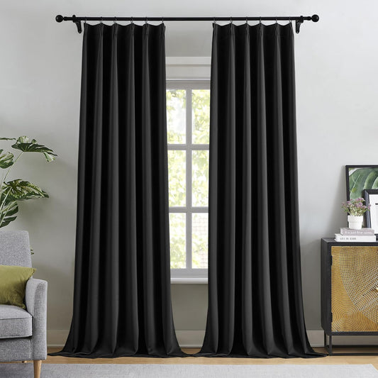 KangBang Black Out Curtain Panels 96 Inches Long for Living Room, Soundproof Thermal Insulated Long Black Solid Curtains/Drapes for Sliding Patio Door Basement, Elegant Modern Decor 2 Panels,40Wx96L