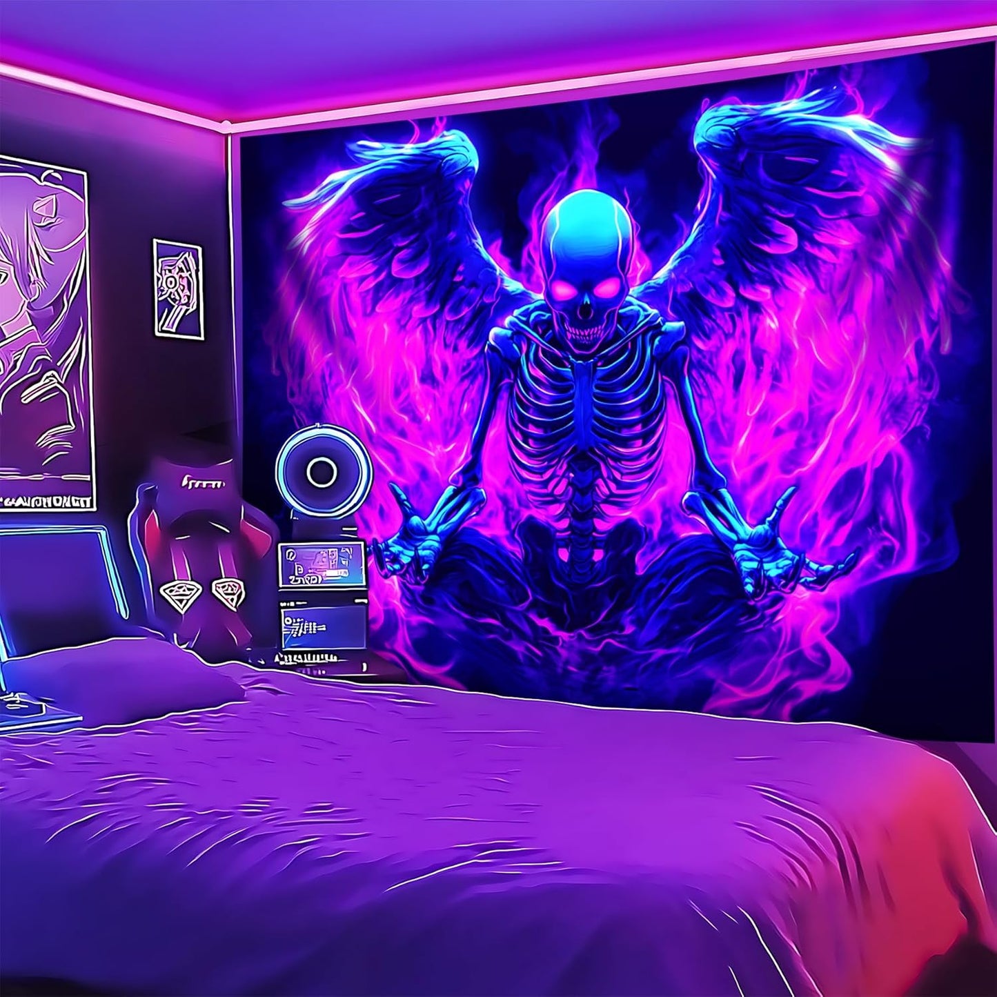 Blacklight Tapestry,WingTapestry Glow In The Dark,UV Reactive Black Light Upright Posters Wall Hanging for Bedroom Dorm Living Room Backdrop Decor (wing14, 59L" x 51W")